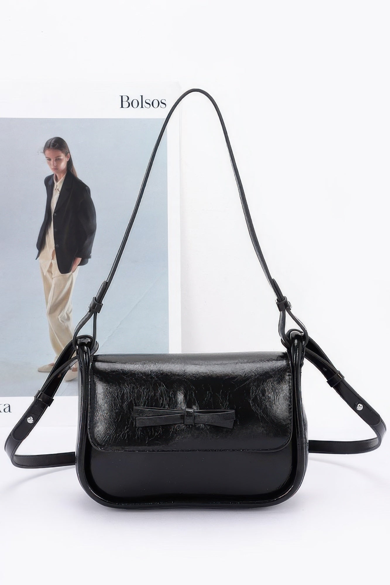 Faux Leather Bow Flap Bag product image