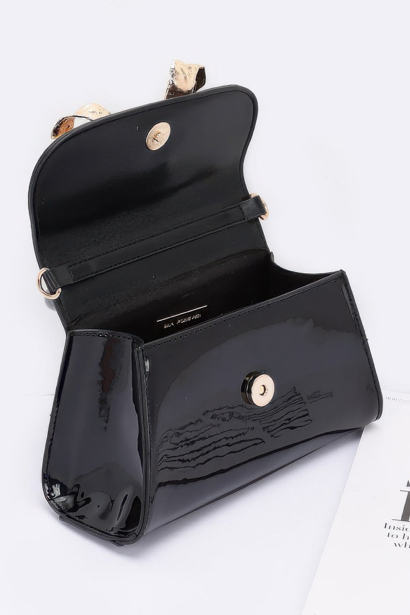 Faux Leather Metal Ribbon Top Handle Bag product image