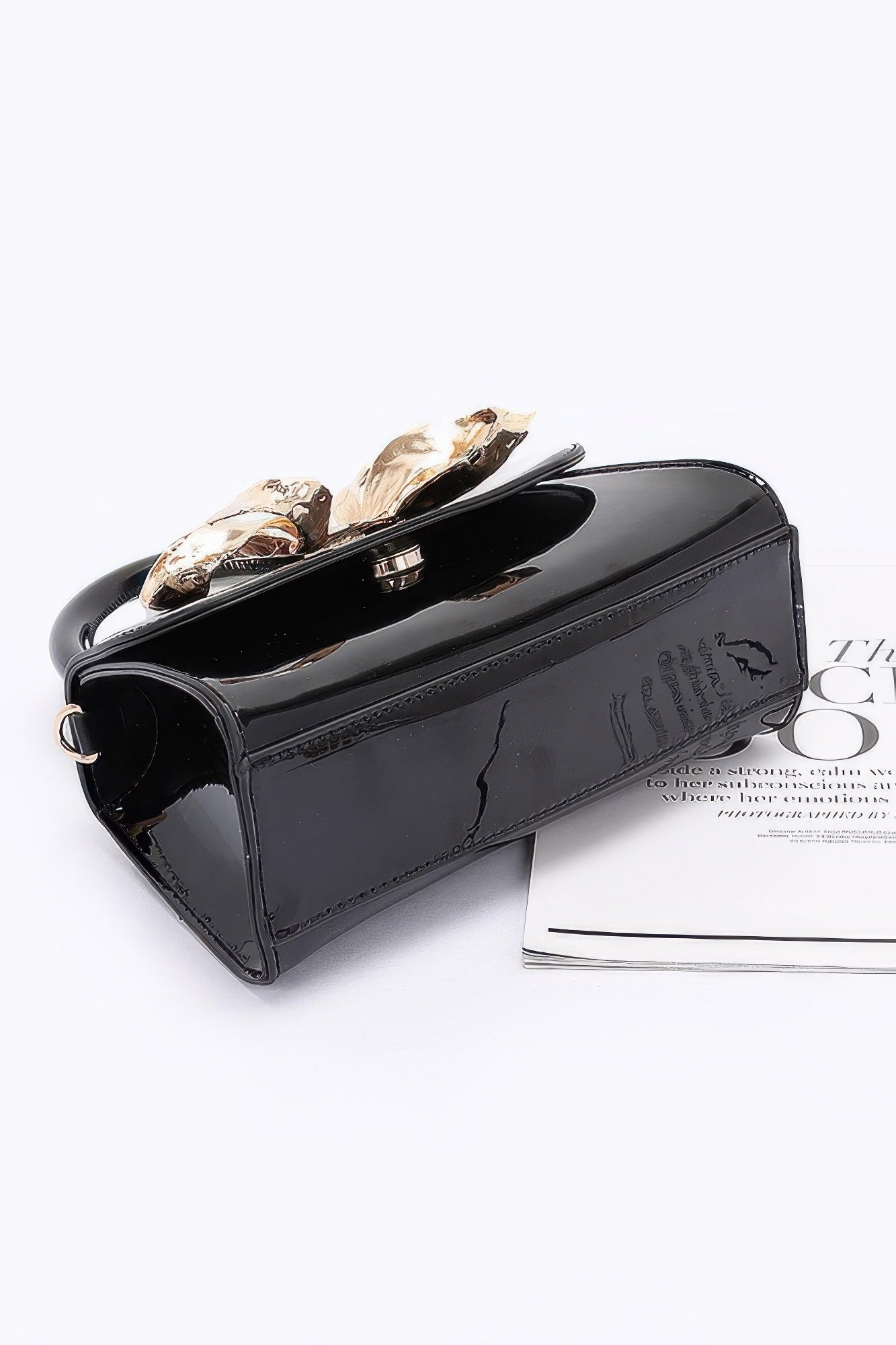 Faux Leather Metal Ribbon Top Handle Bag product image