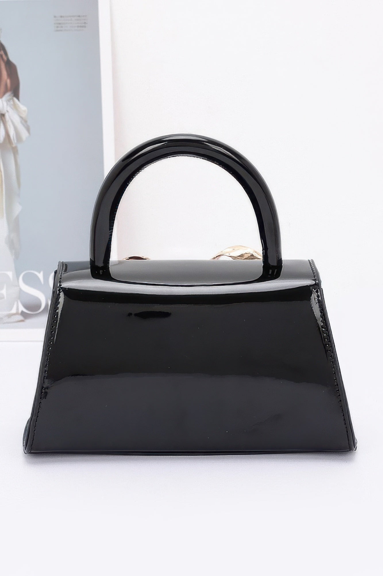 Faux Leather Metal Ribbon Top Handle Bag product image