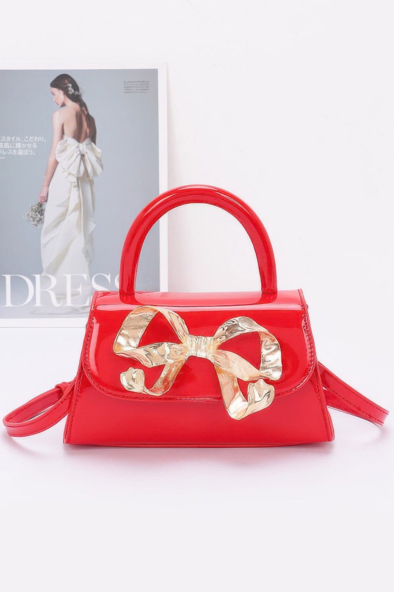Faux Leather Metal Ribbon Top Handle Bag product image