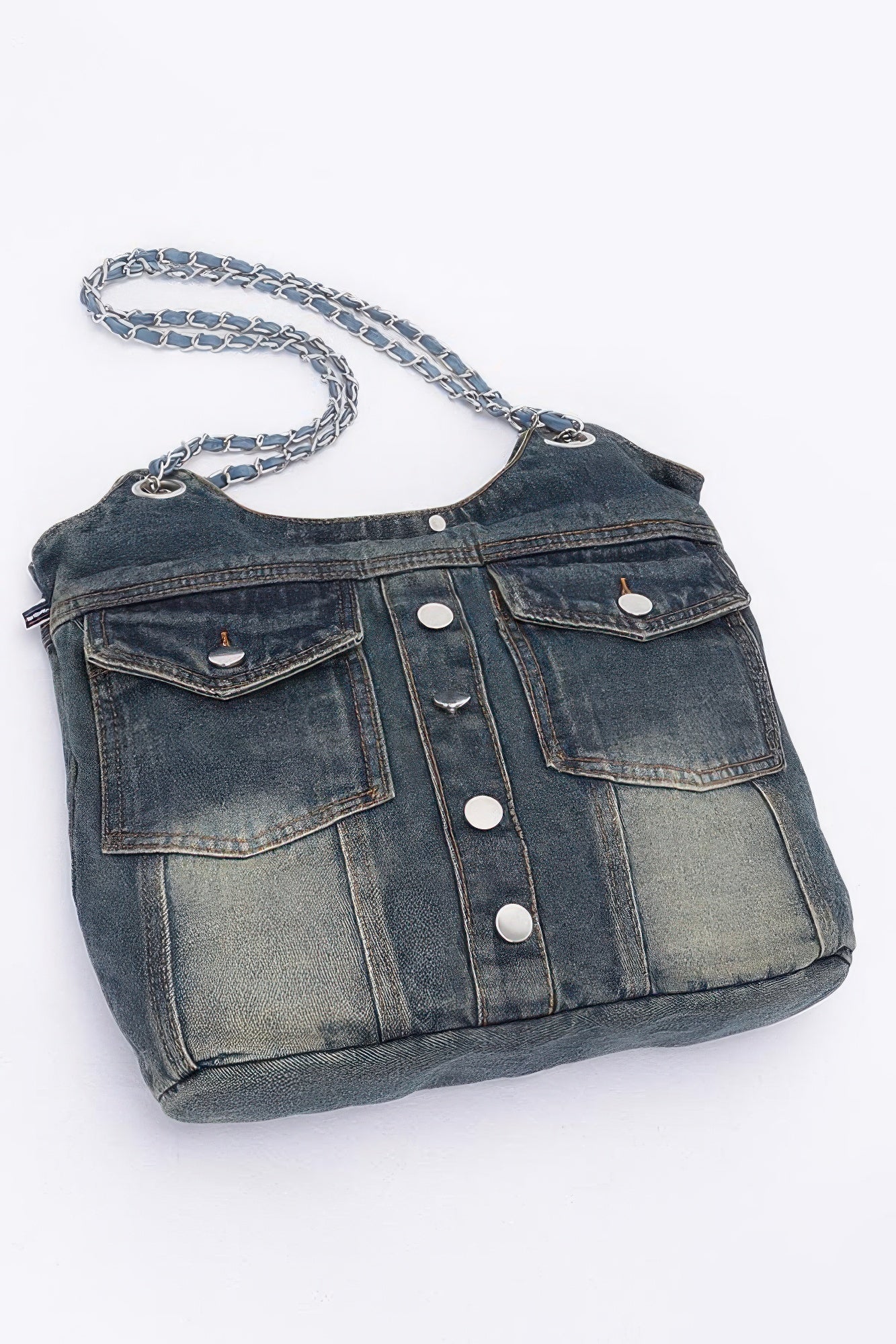 Washed Denim Double Pockets Tote Bag product image