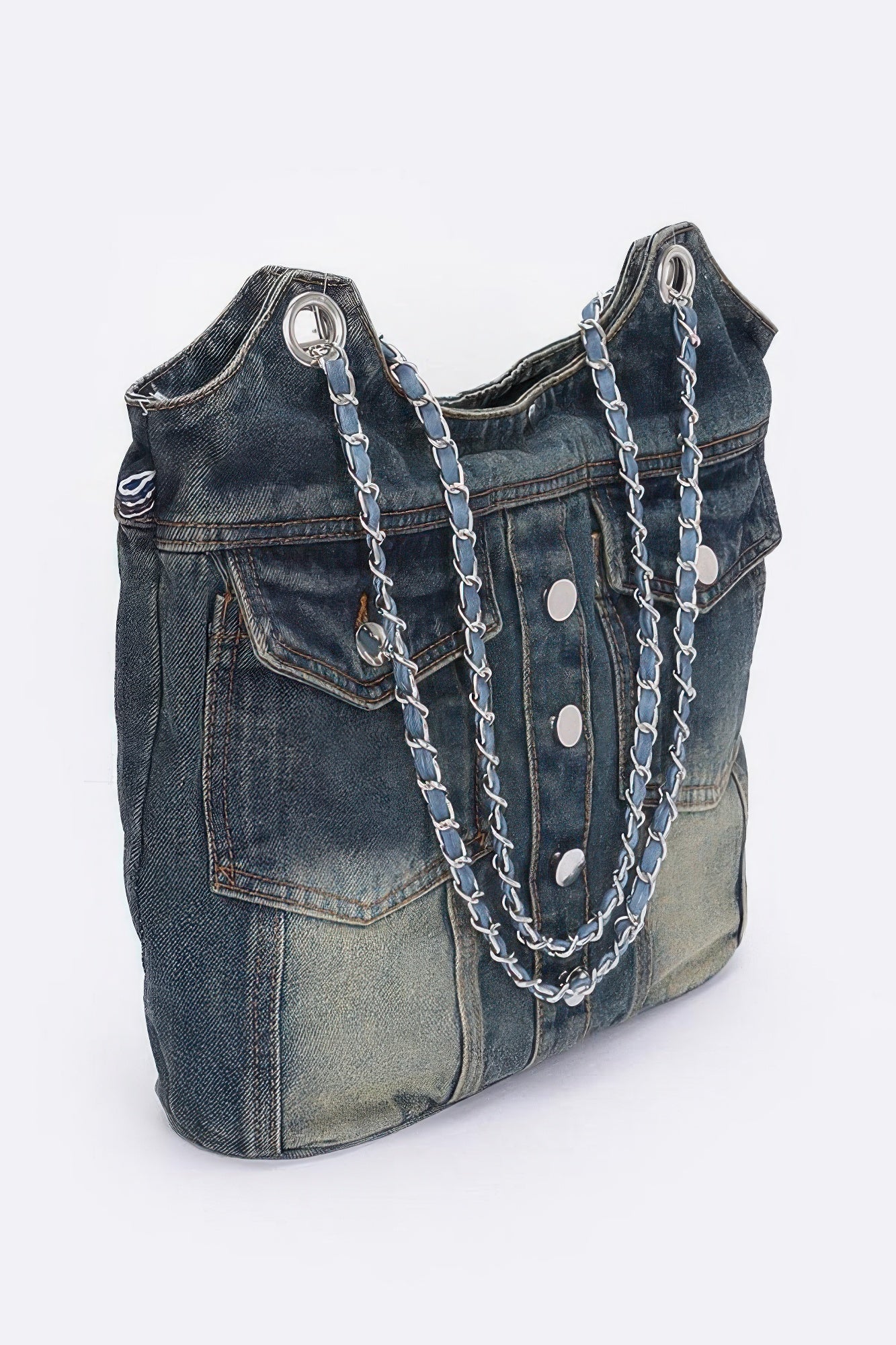 Washed Denim Double Pockets Tote Bag product image