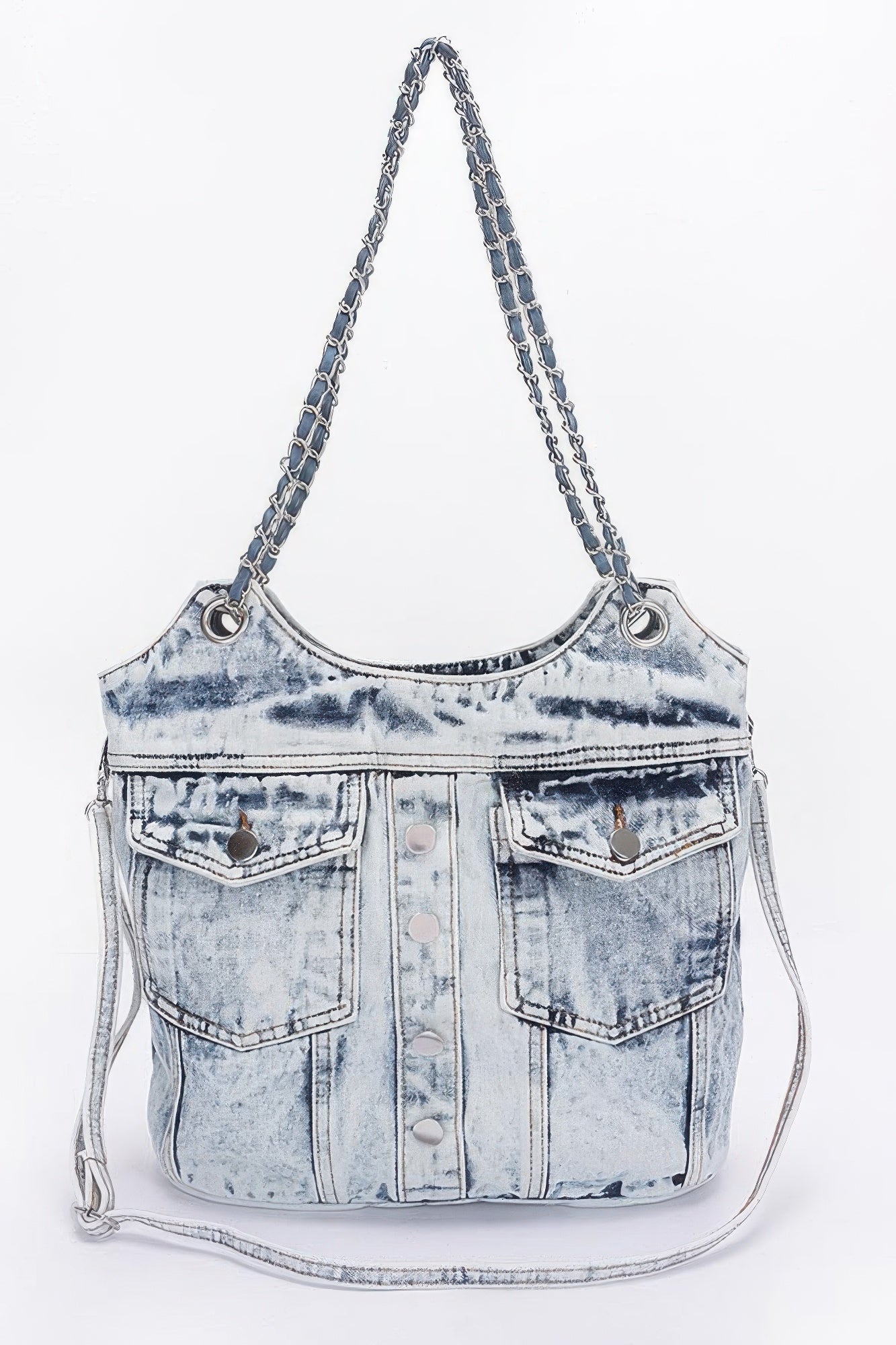 Washed Denim Double Pockets Tote Bag product image