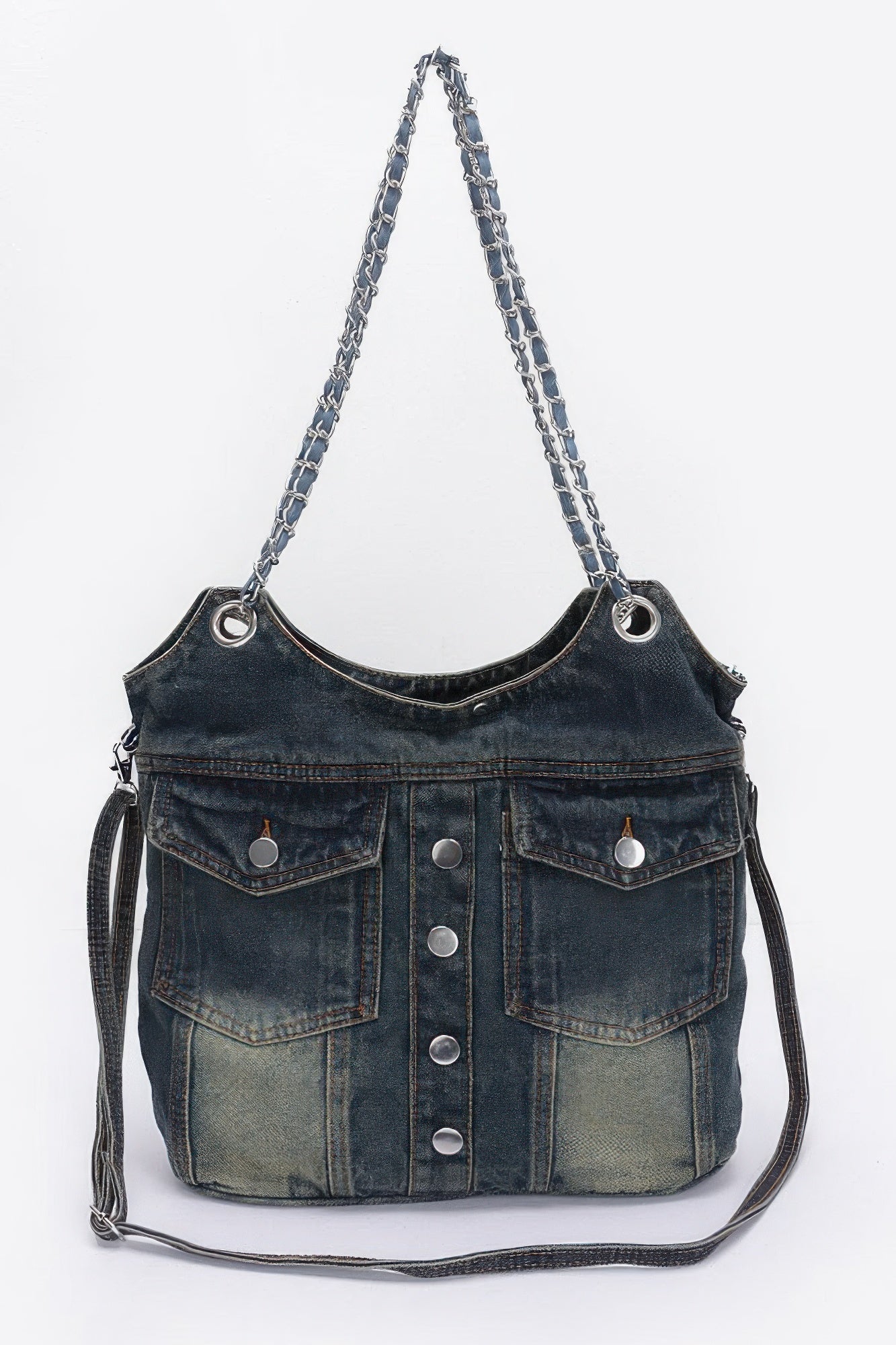 Washed Denim Double Pockets Tote Bag product image