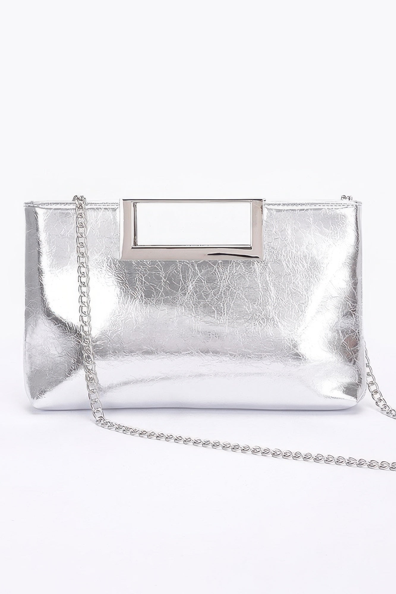 Metallic Leather Metal Handle Clutch product image