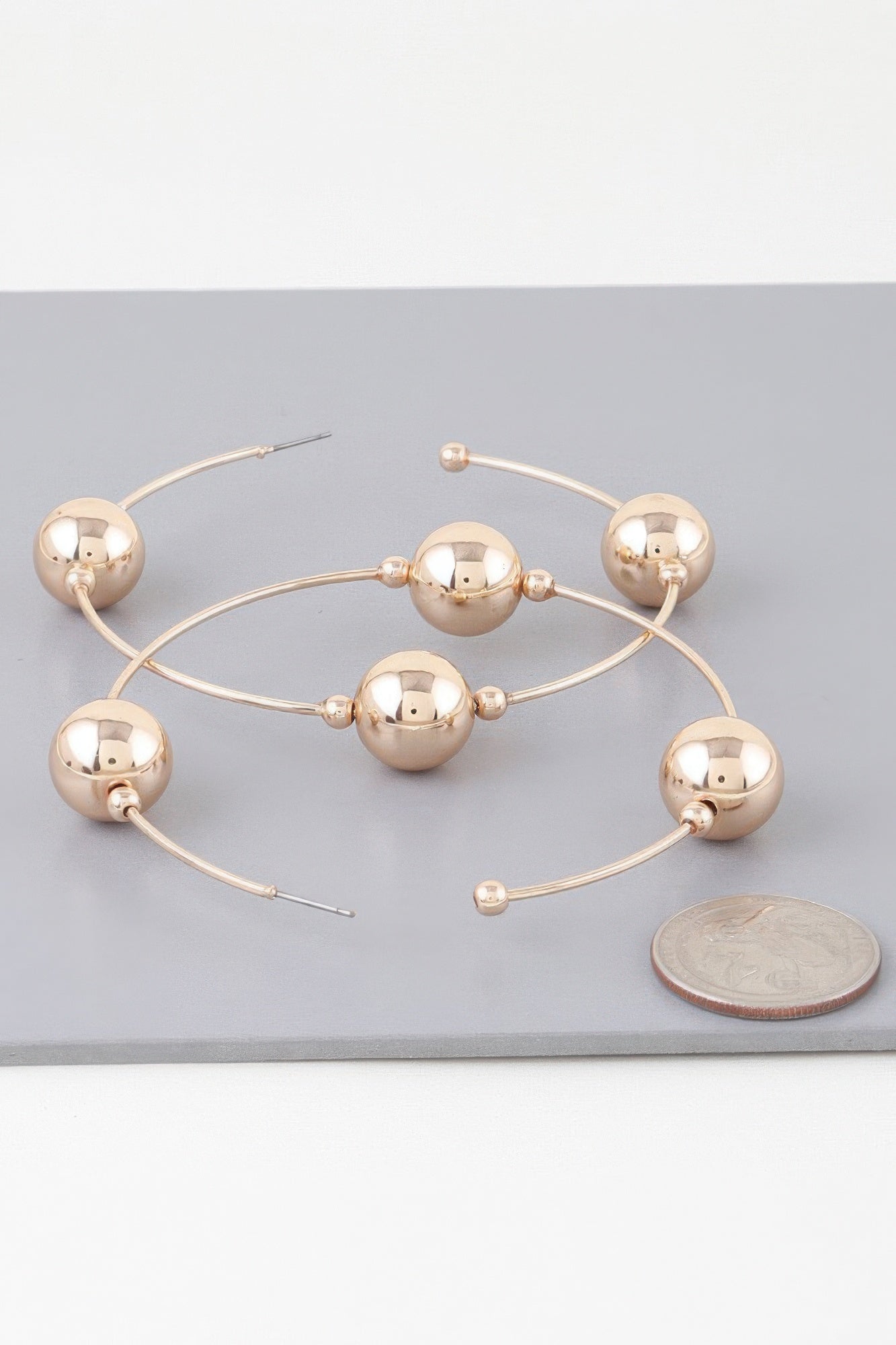 Triple Shiny Bead Hoop Earrings product image