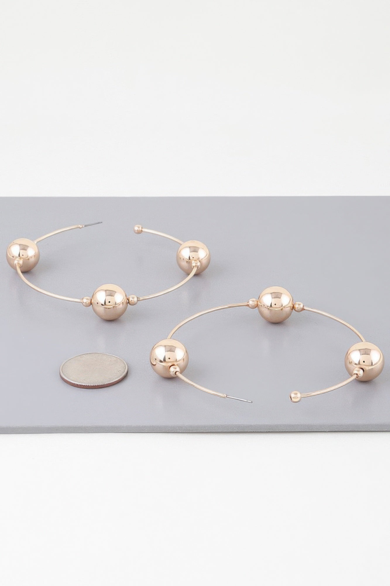 Triple Shiny Bead Hoop Earrings product image