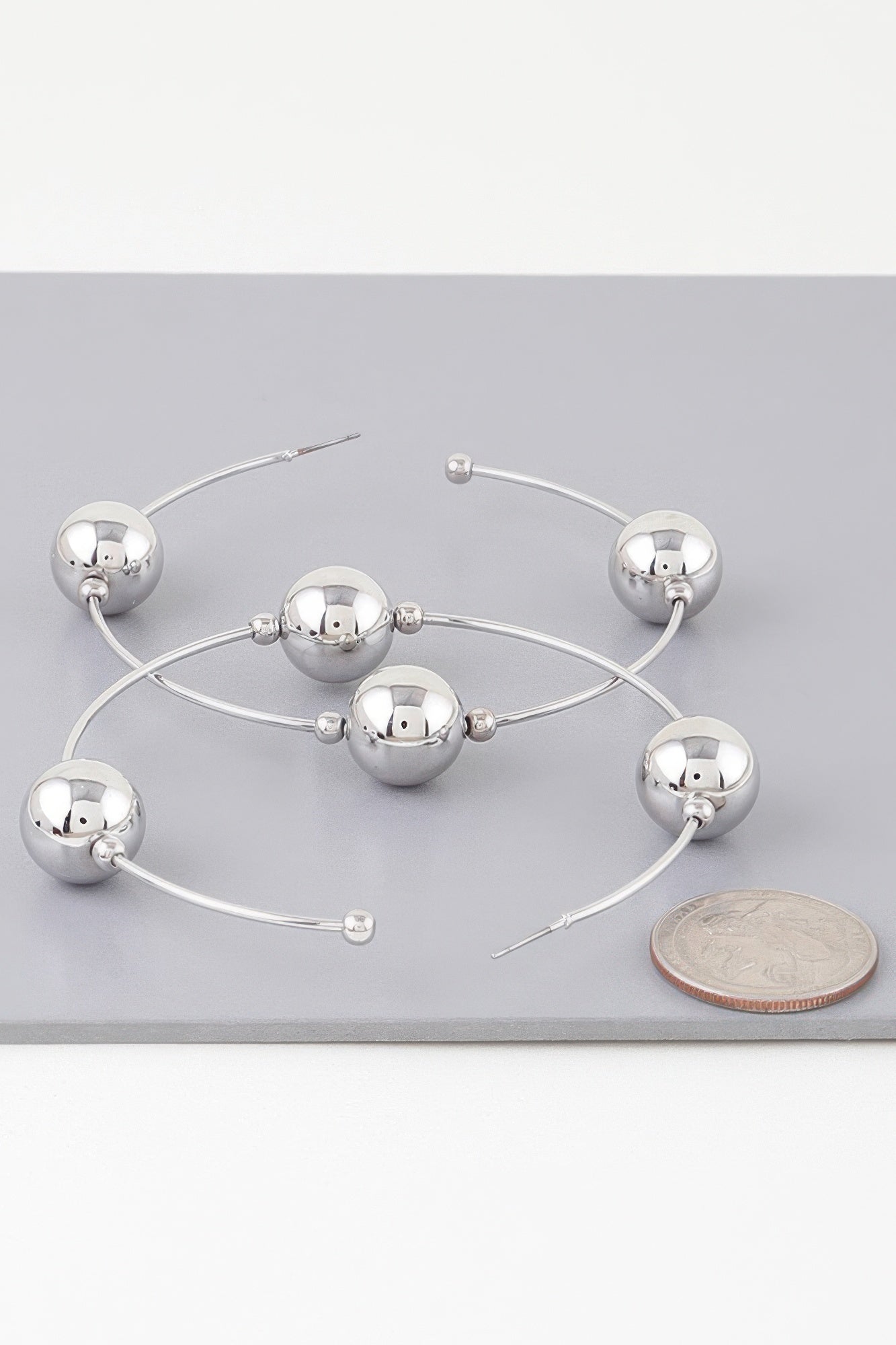 Triple Shiny Bead Hoop Earrings product image