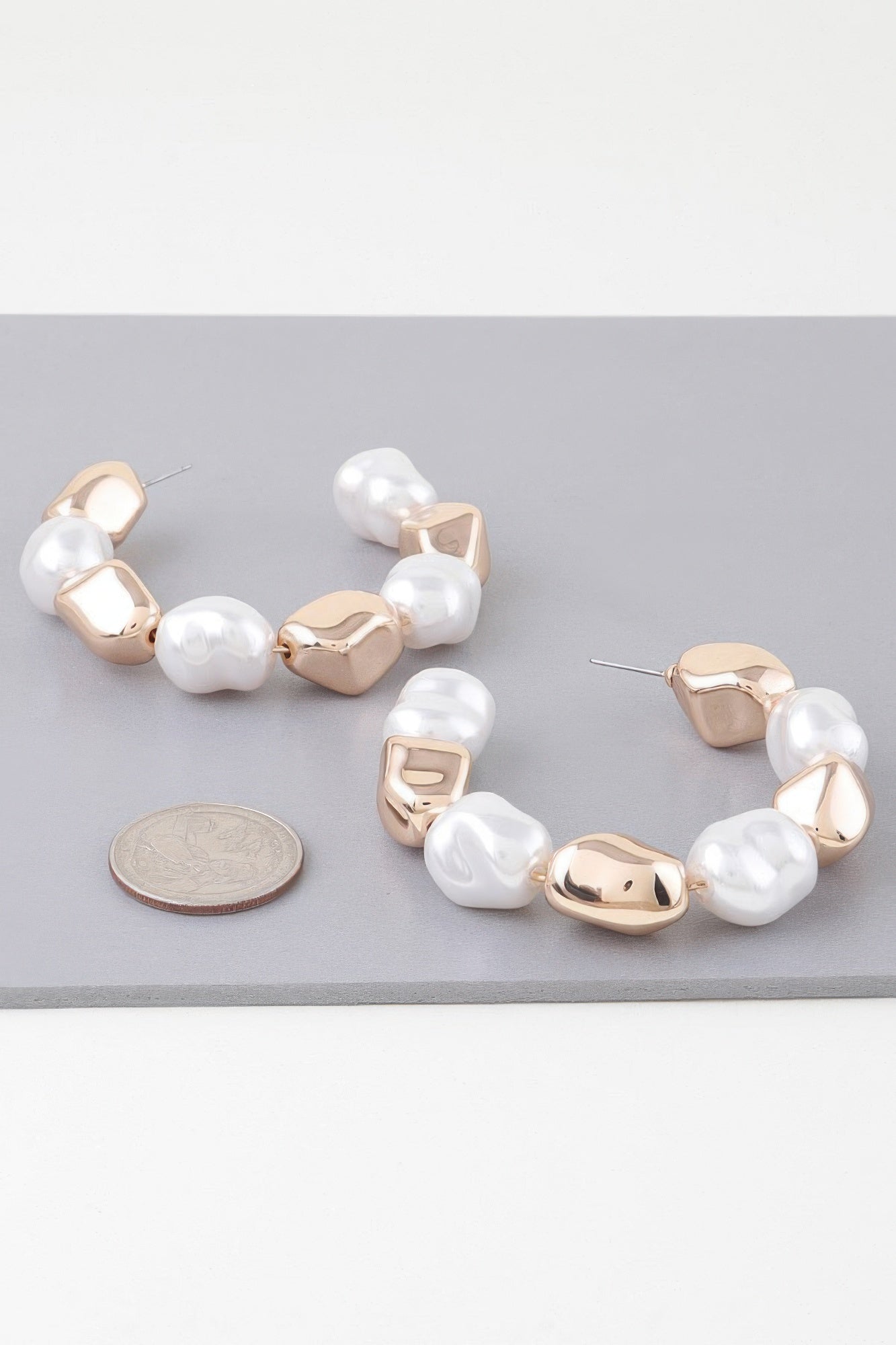 Shiny N Pearl Stone Hoop Earrings product image