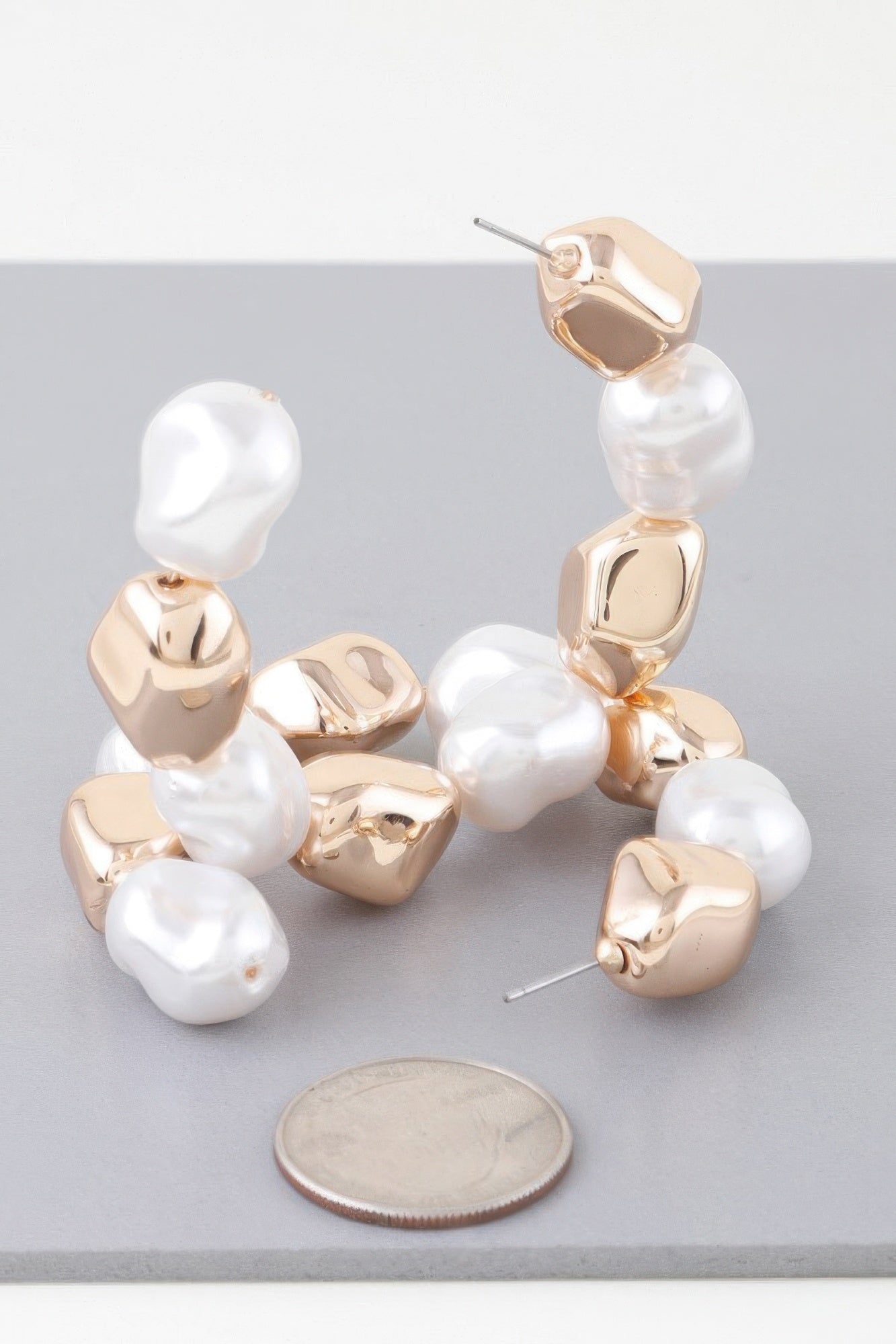 Shiny N Pearl Stone Hoop Earrings product image