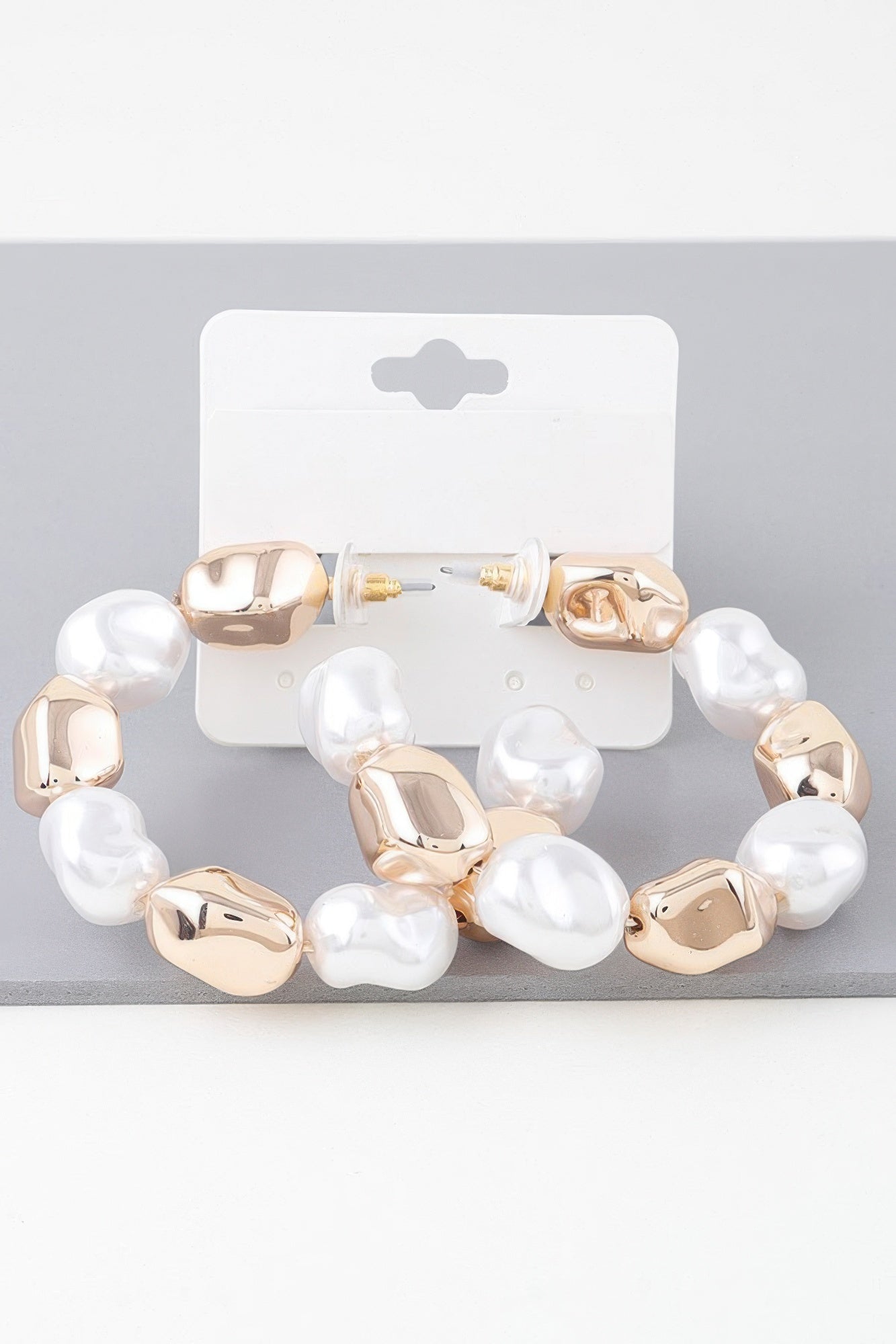 Shiny N Pearl Stone Hoop Earrings product image