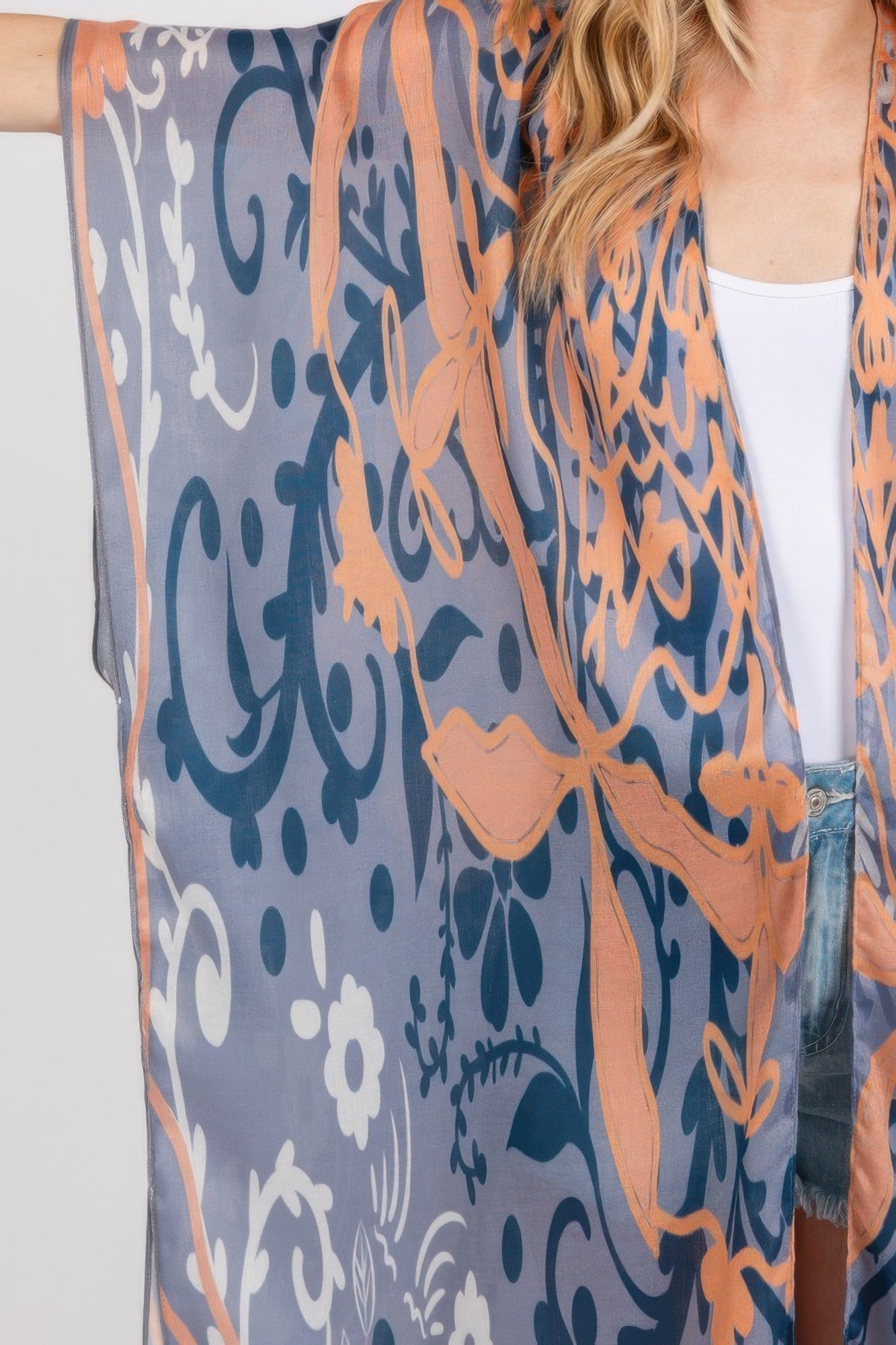 Boho Print Open Front Long Kimono product image