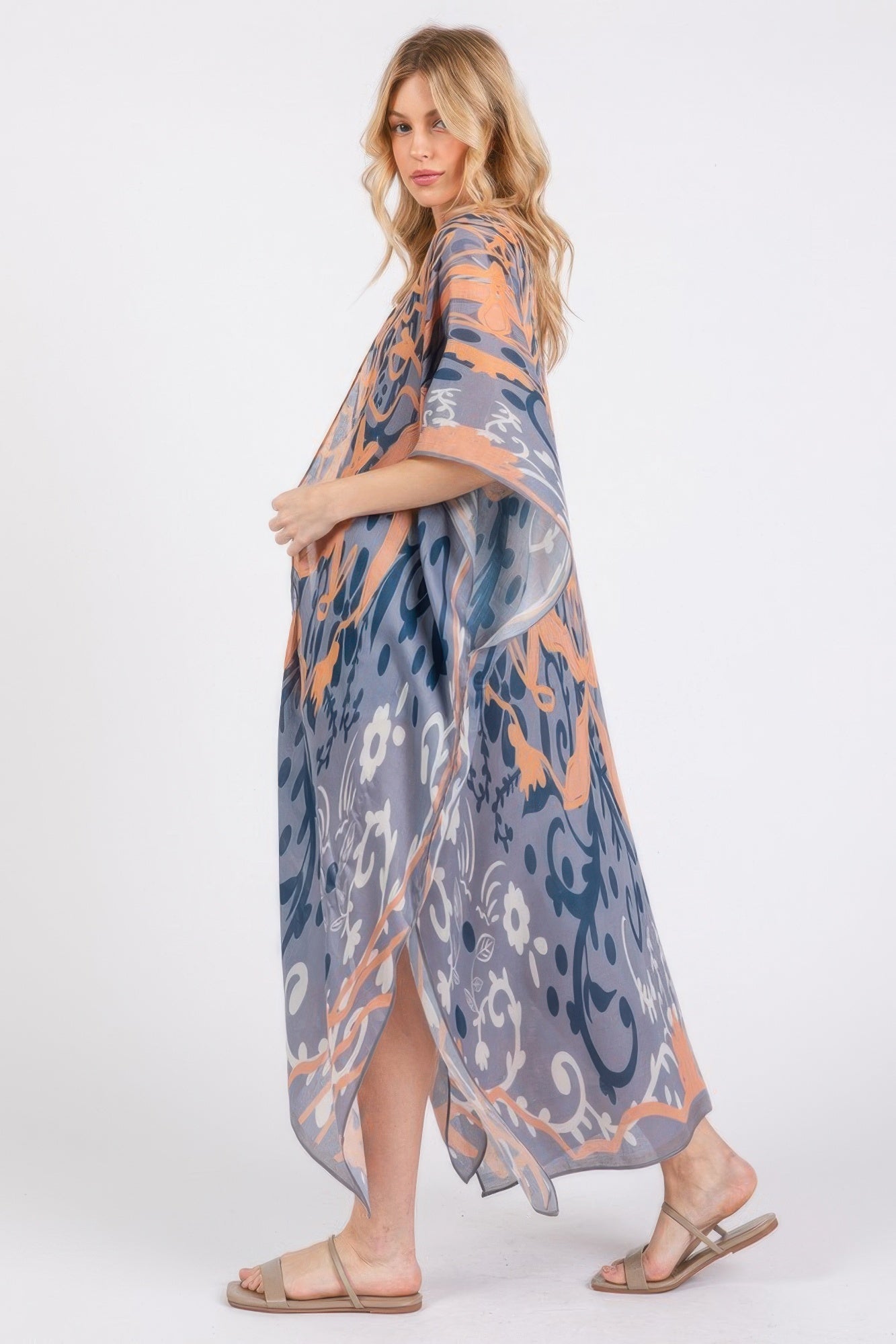 Boho Print Open Front Long Kimono product image