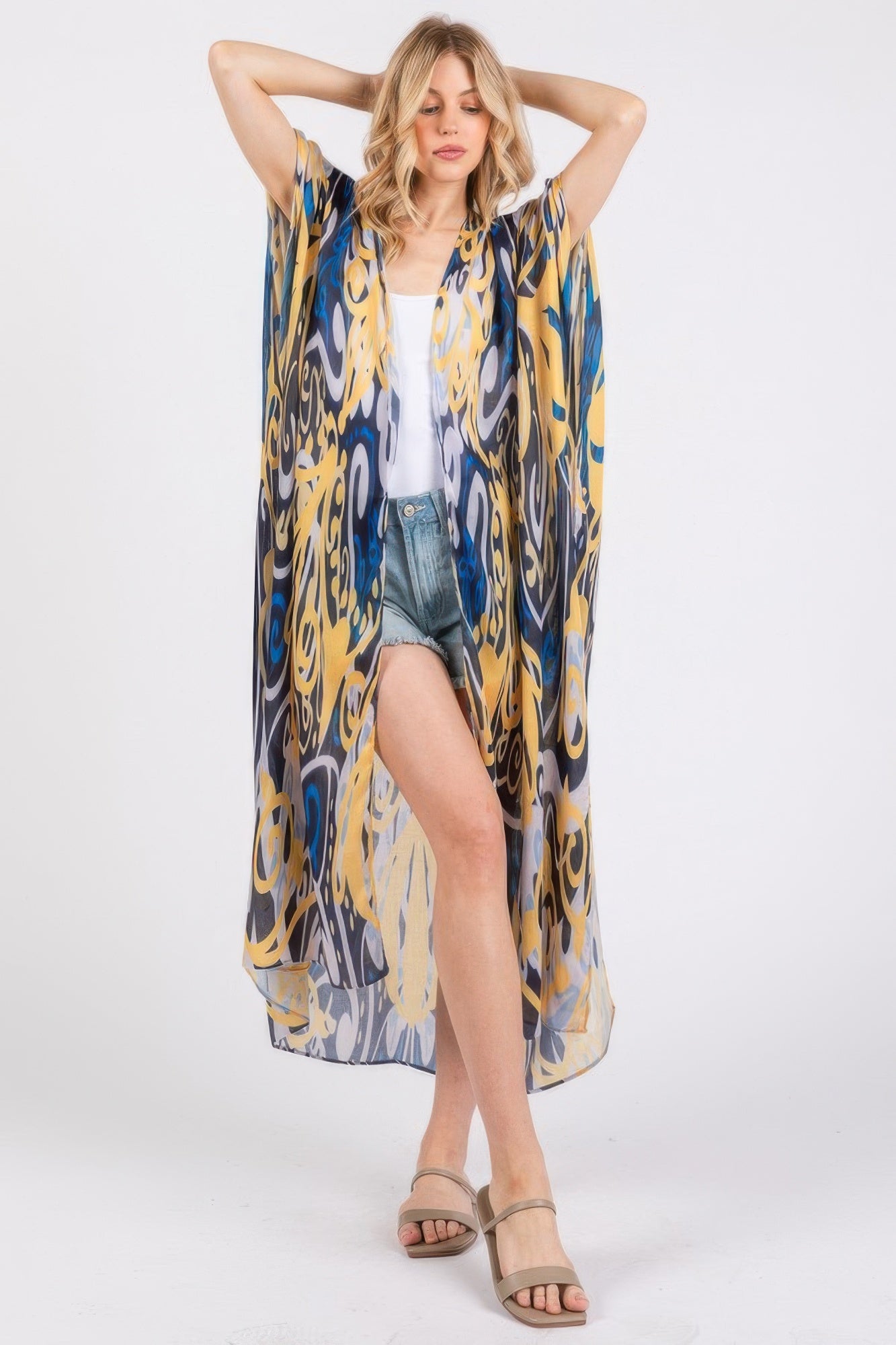 Boho Print Open Front Long Kimono product image