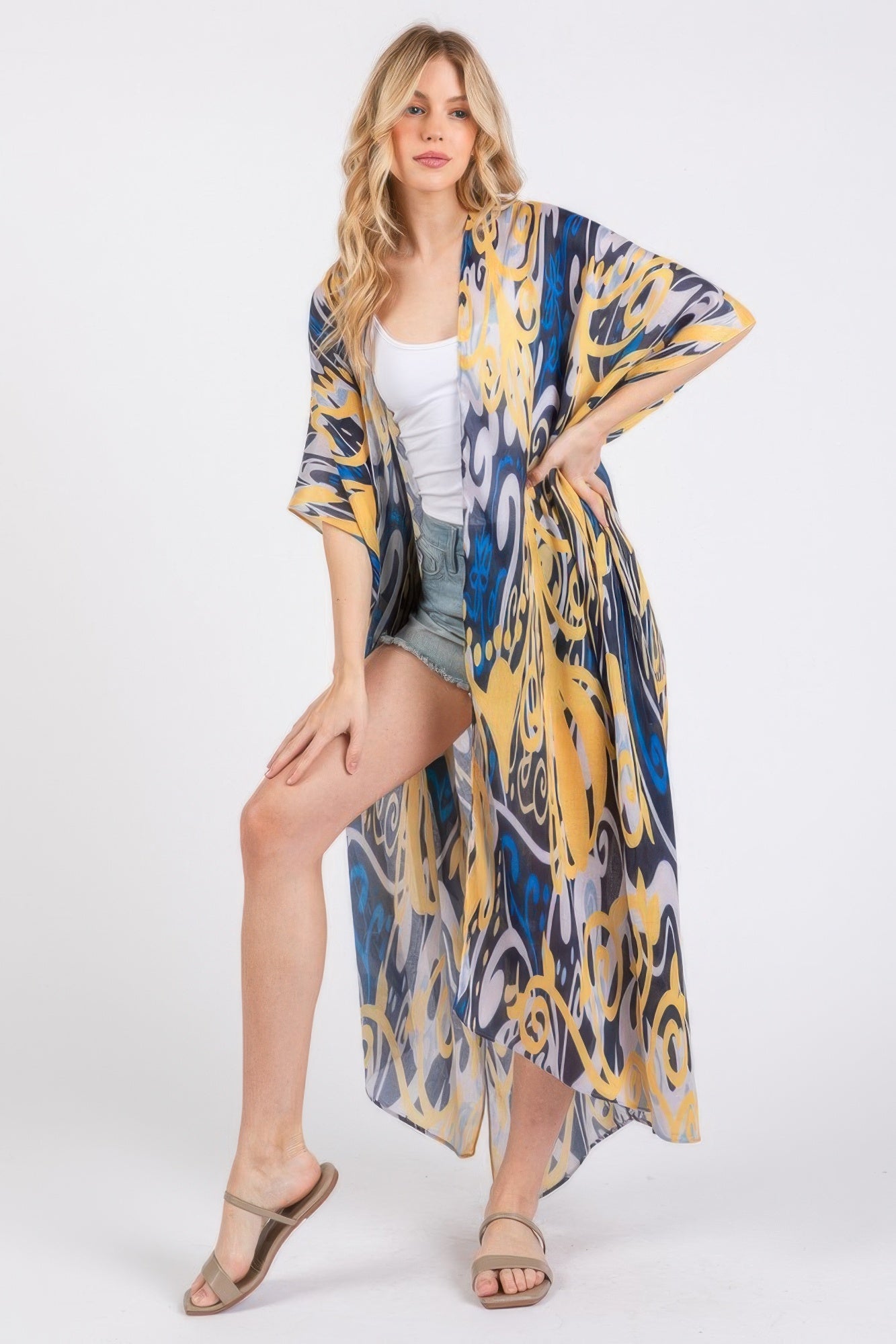 Boho Print Open Front Long Kimono product image