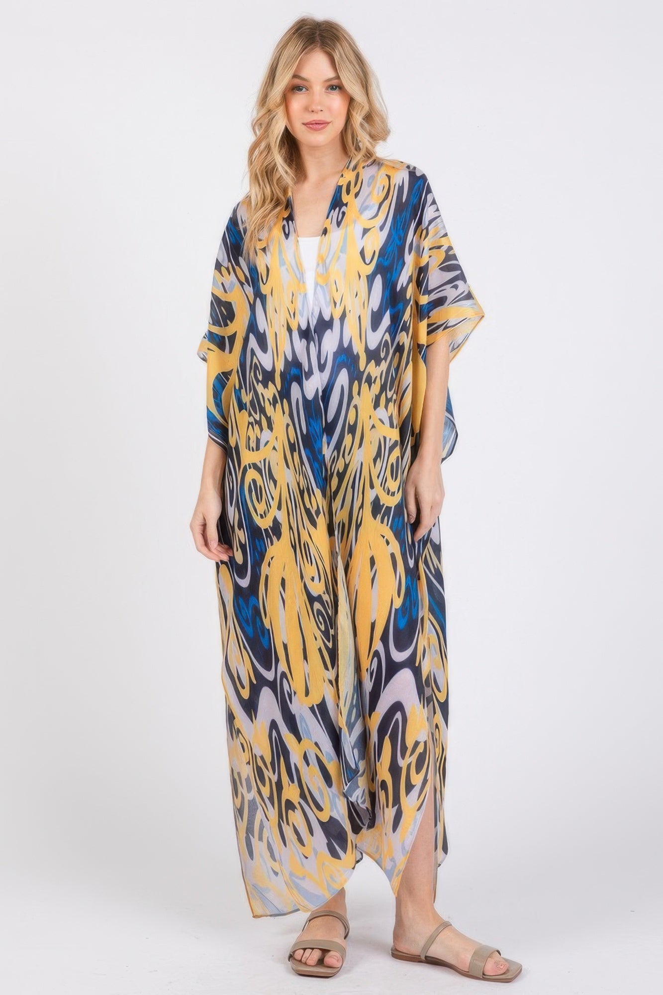 Boho Print Open Front Long Kimono product image