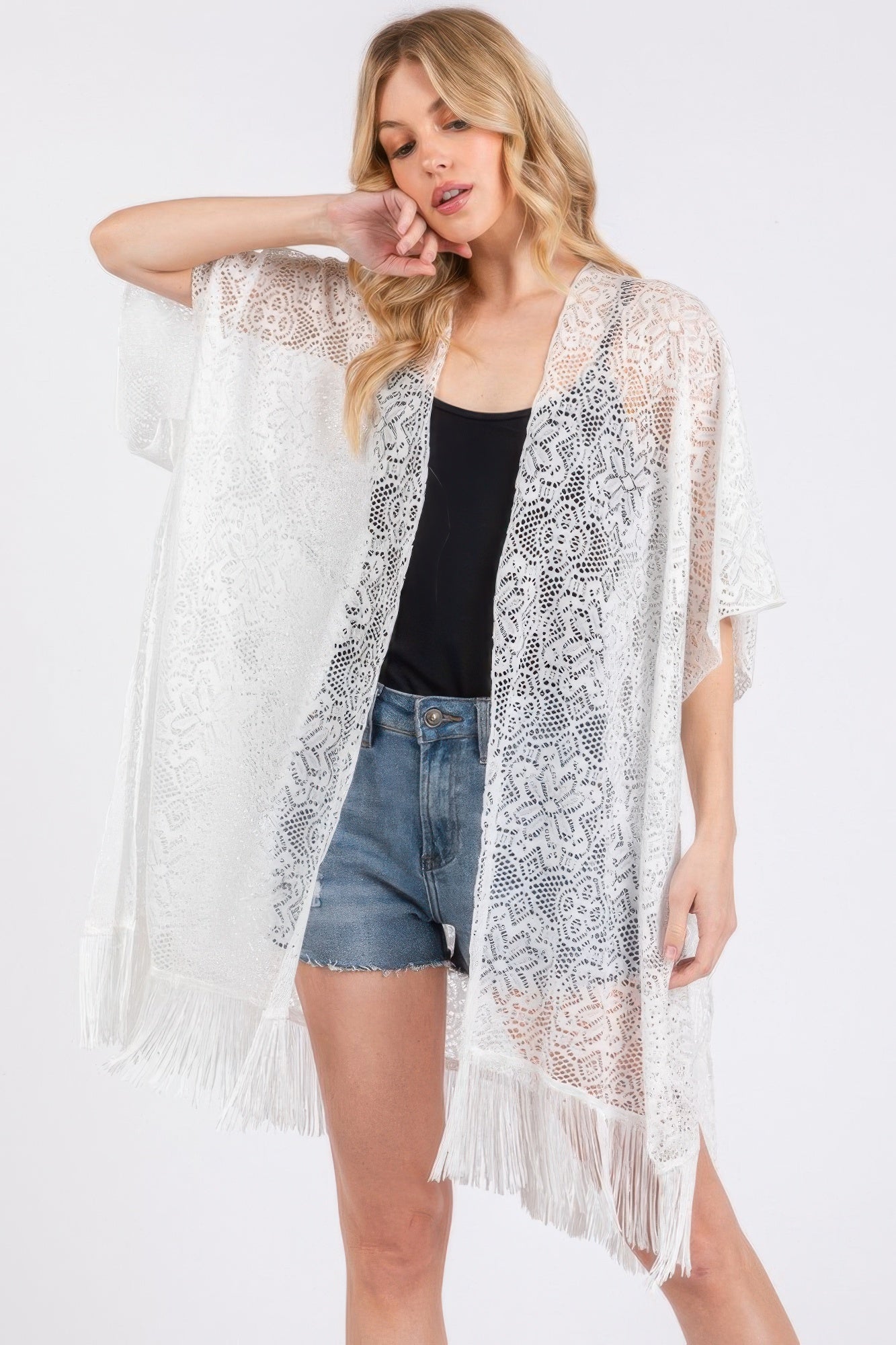 Flower Pattern Crochet Lace Tassel Cover Up product image