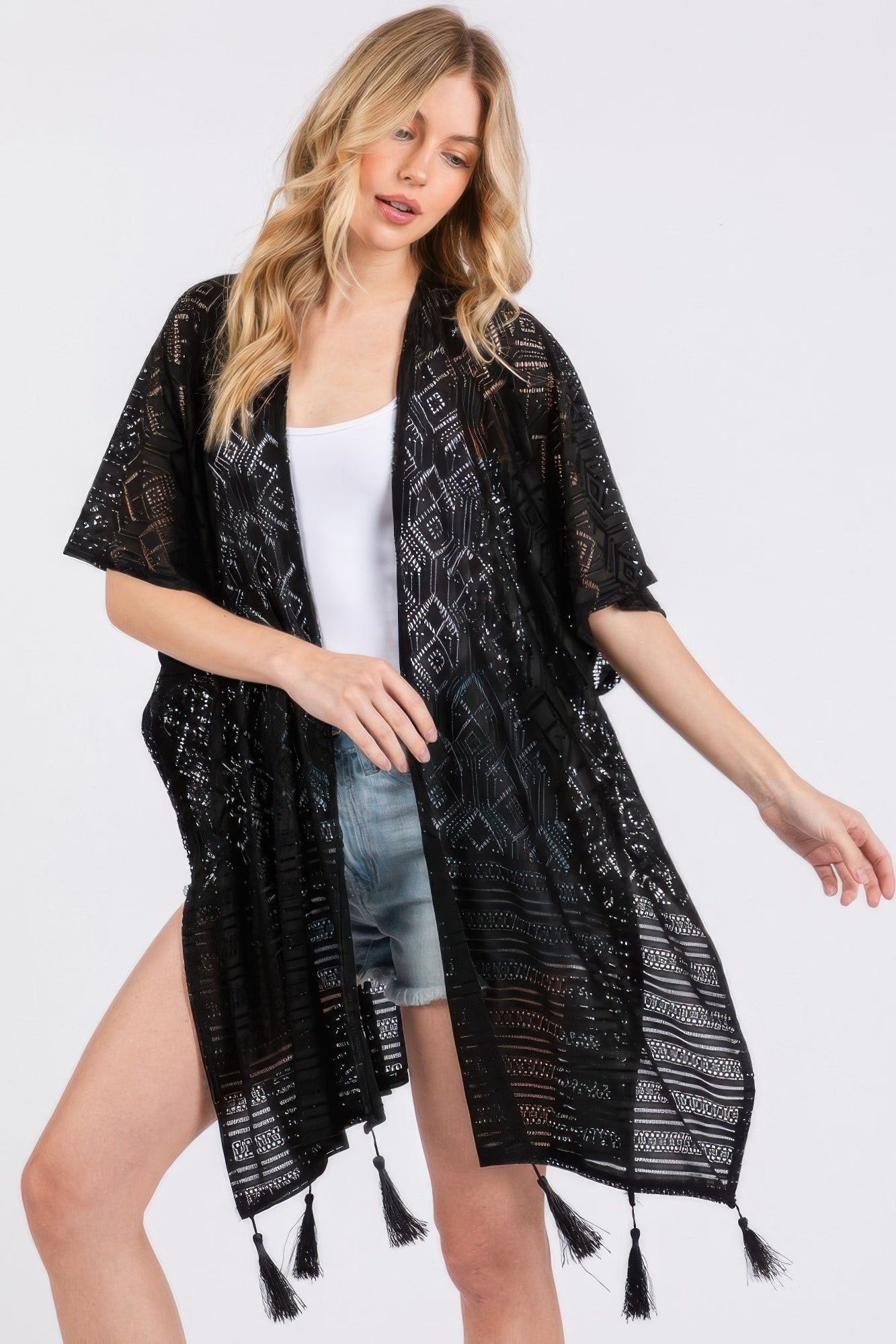 Geometric Pattern Tassel Cover Up product image