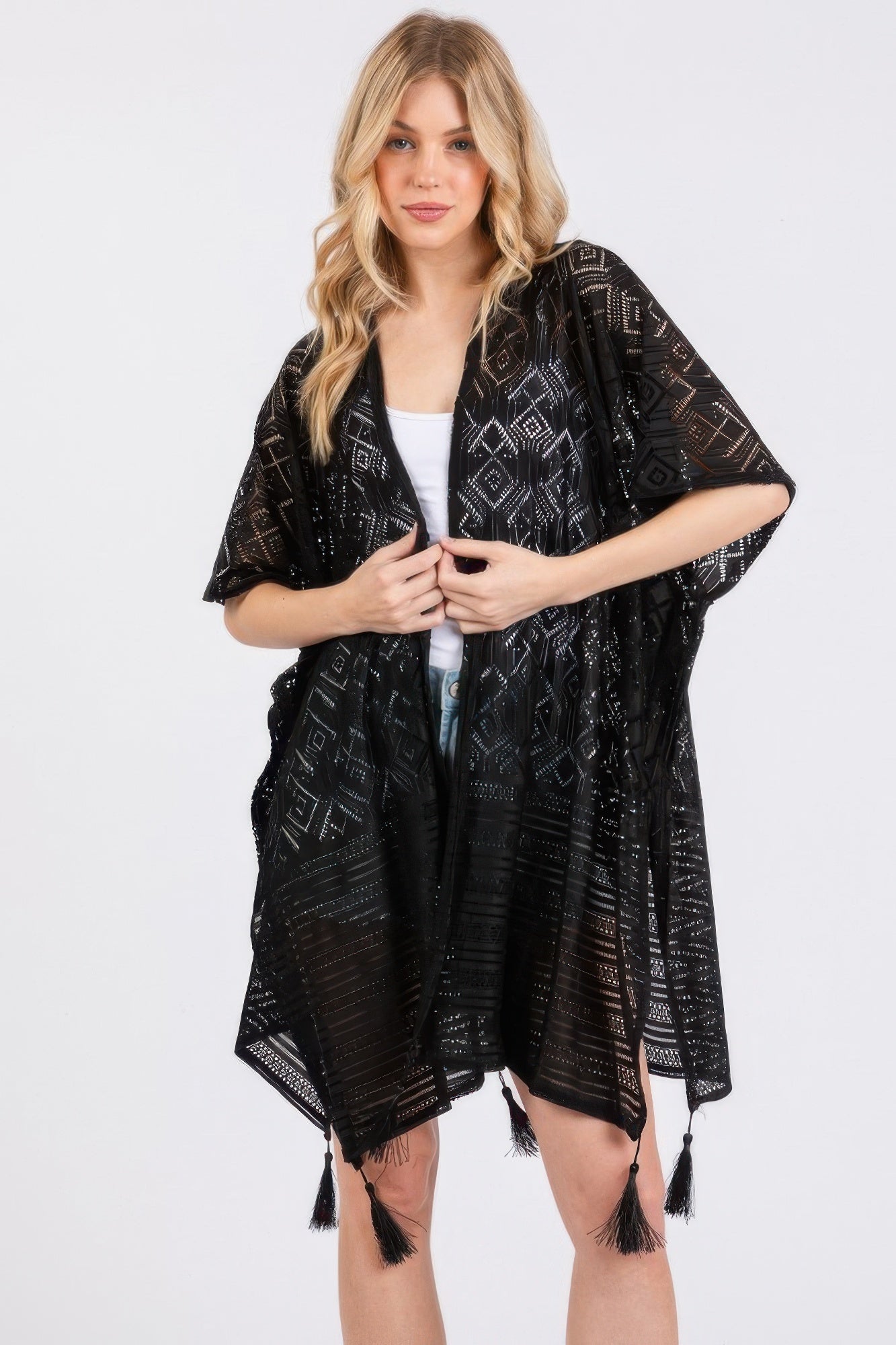 Geometric Pattern Tassel Cover Up product image
