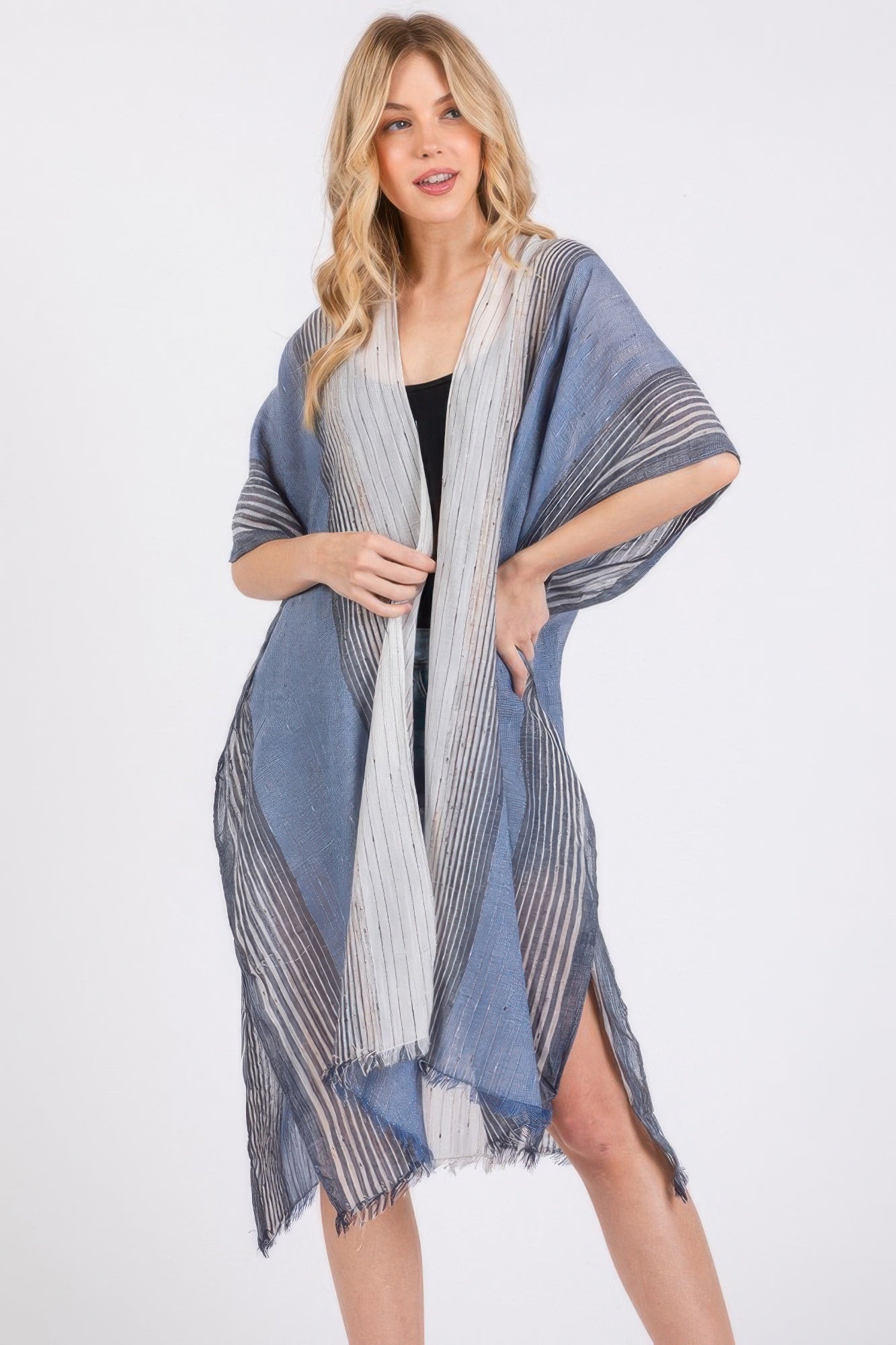 Striped Two Tone Cover Up Kimono product image