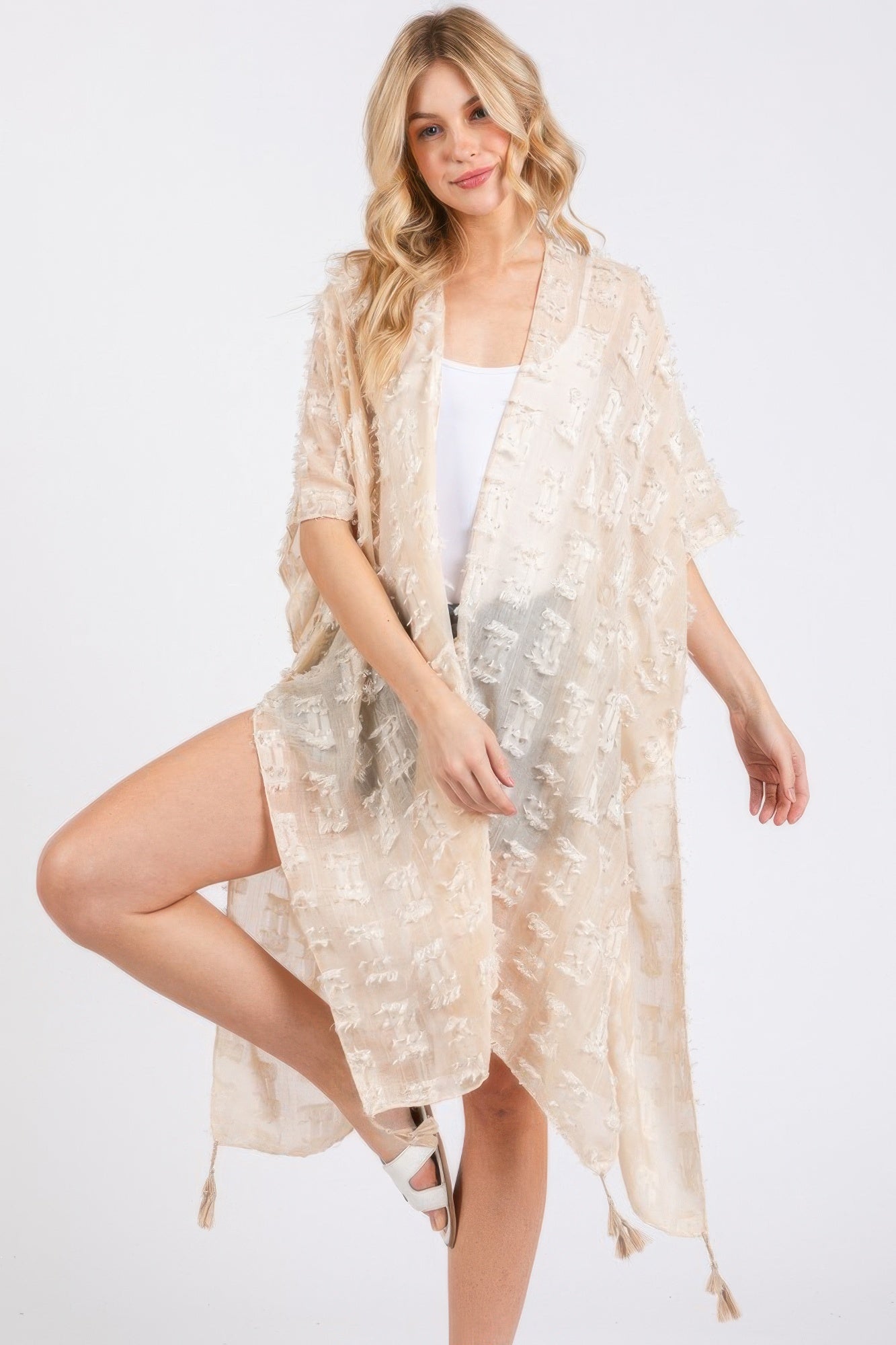 Distressed Pattern Tassel Kimono product image