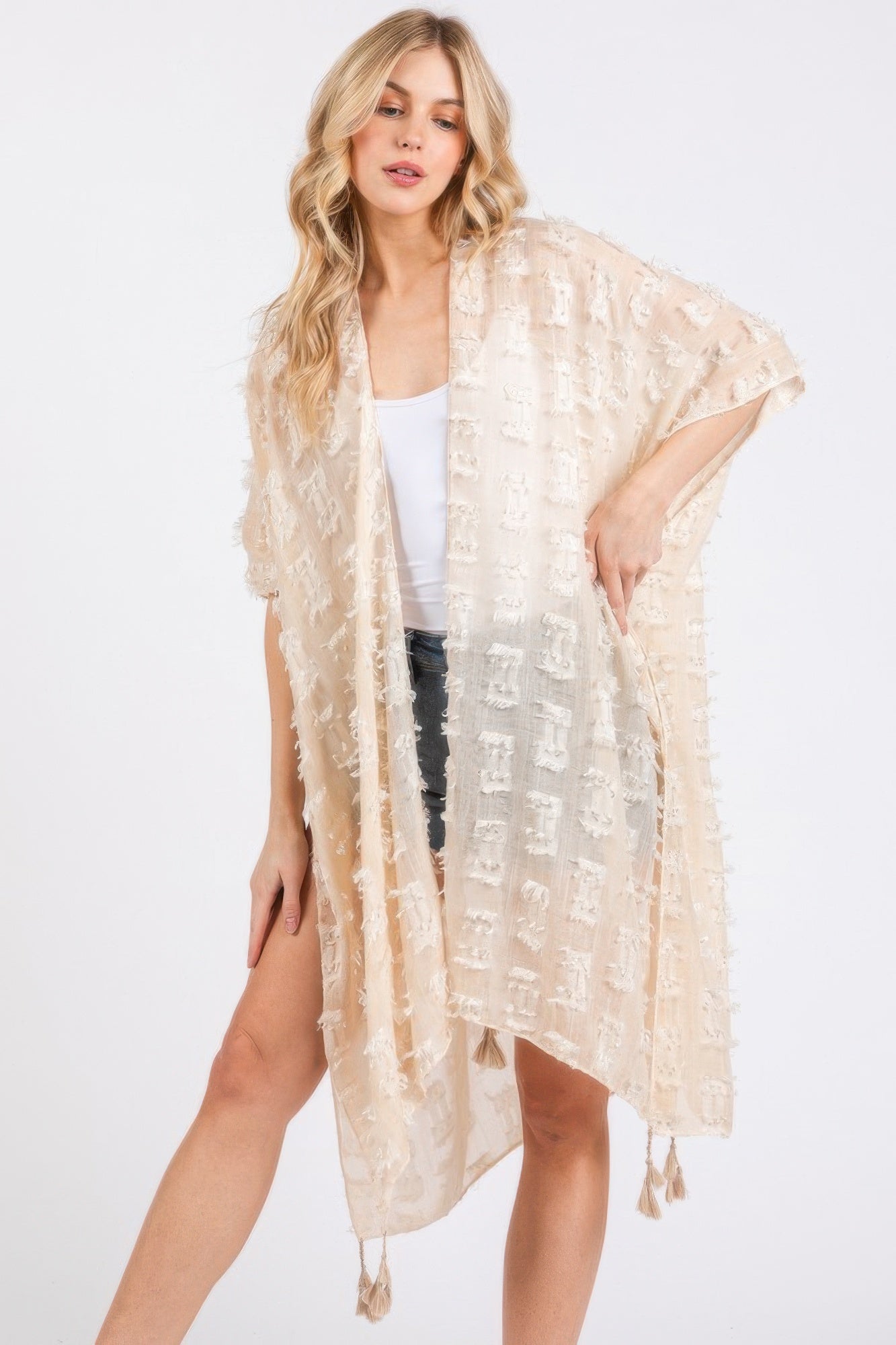 Distressed Pattern Tassel Kimono product image
