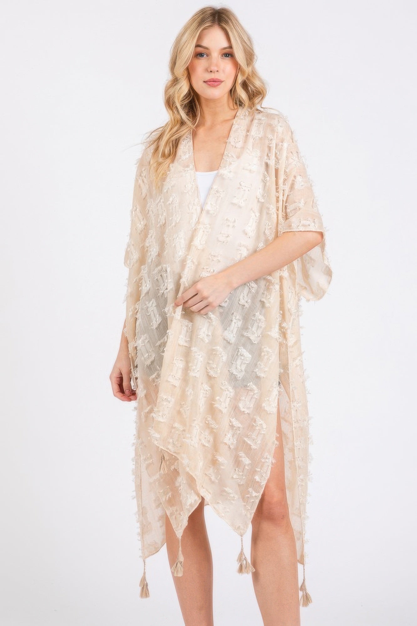 Distressed Pattern Tassel Kimono product image