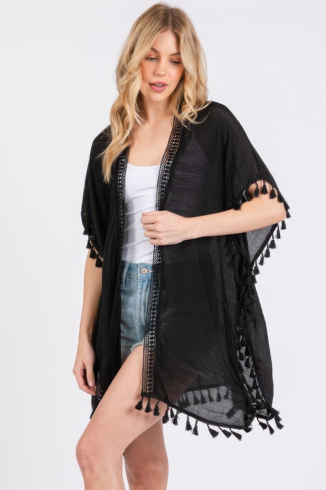 Crochet And Tassel Trim Cover Up product image