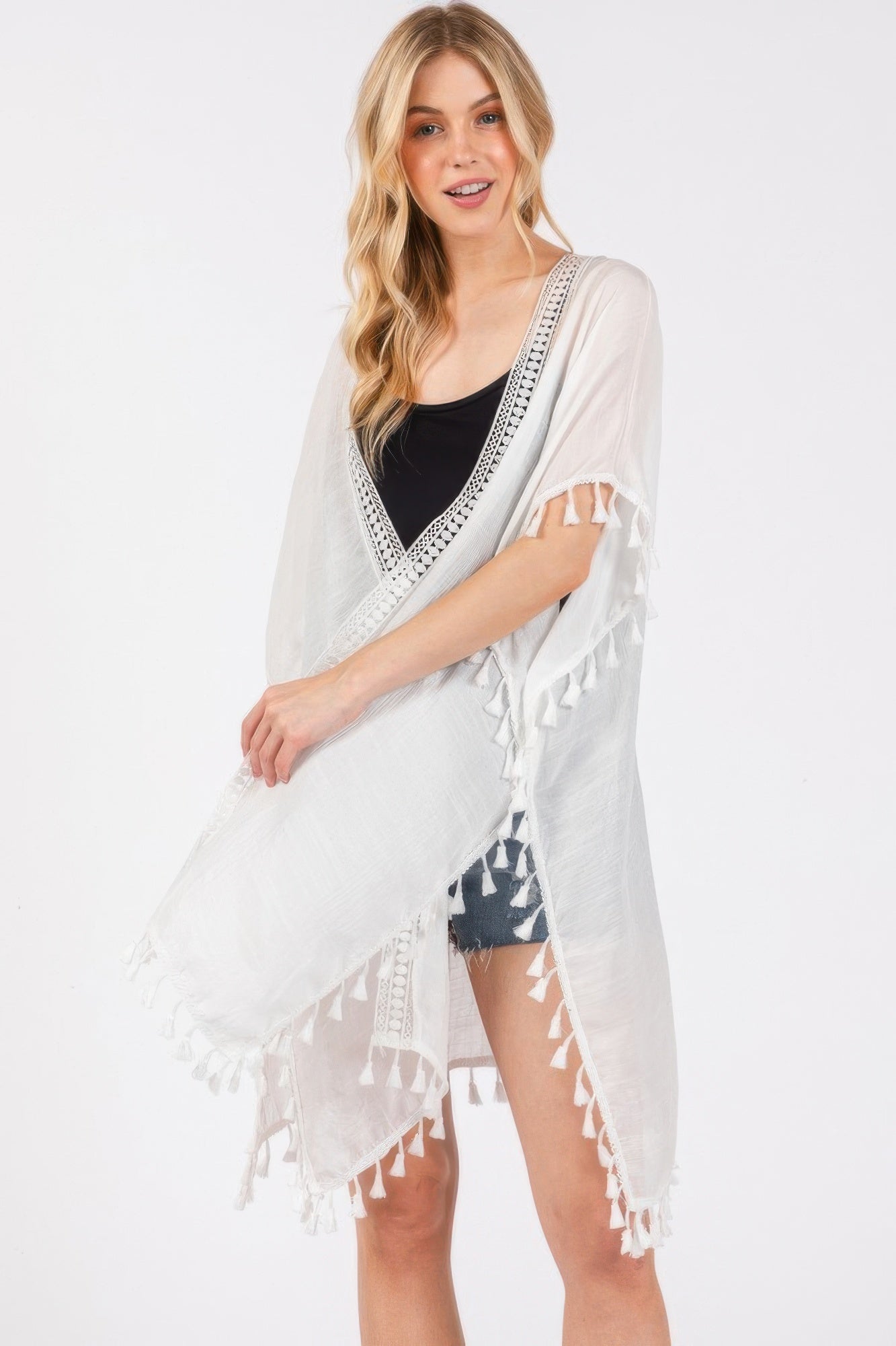 Crochet And Tassel Trim Cover Up product image