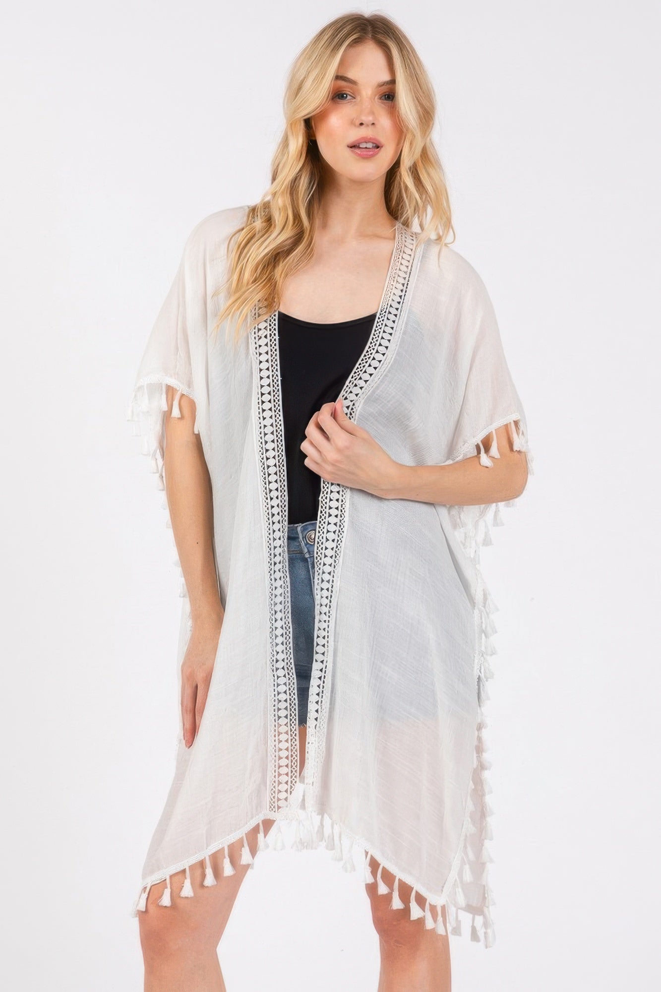 Crochet And Tassel Trim Cover Up product image