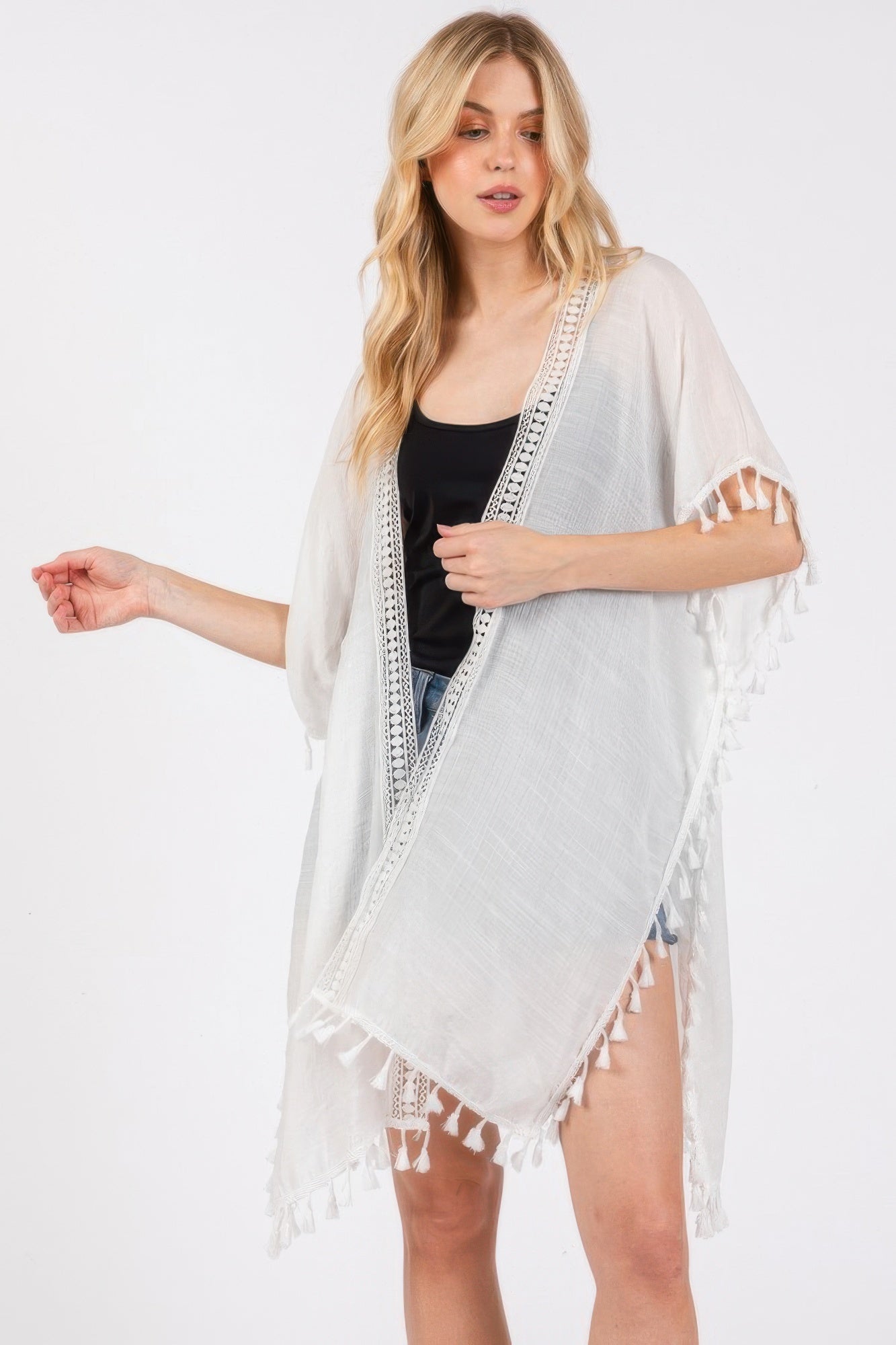 Crochet And Tassel Trim Cover Up product image