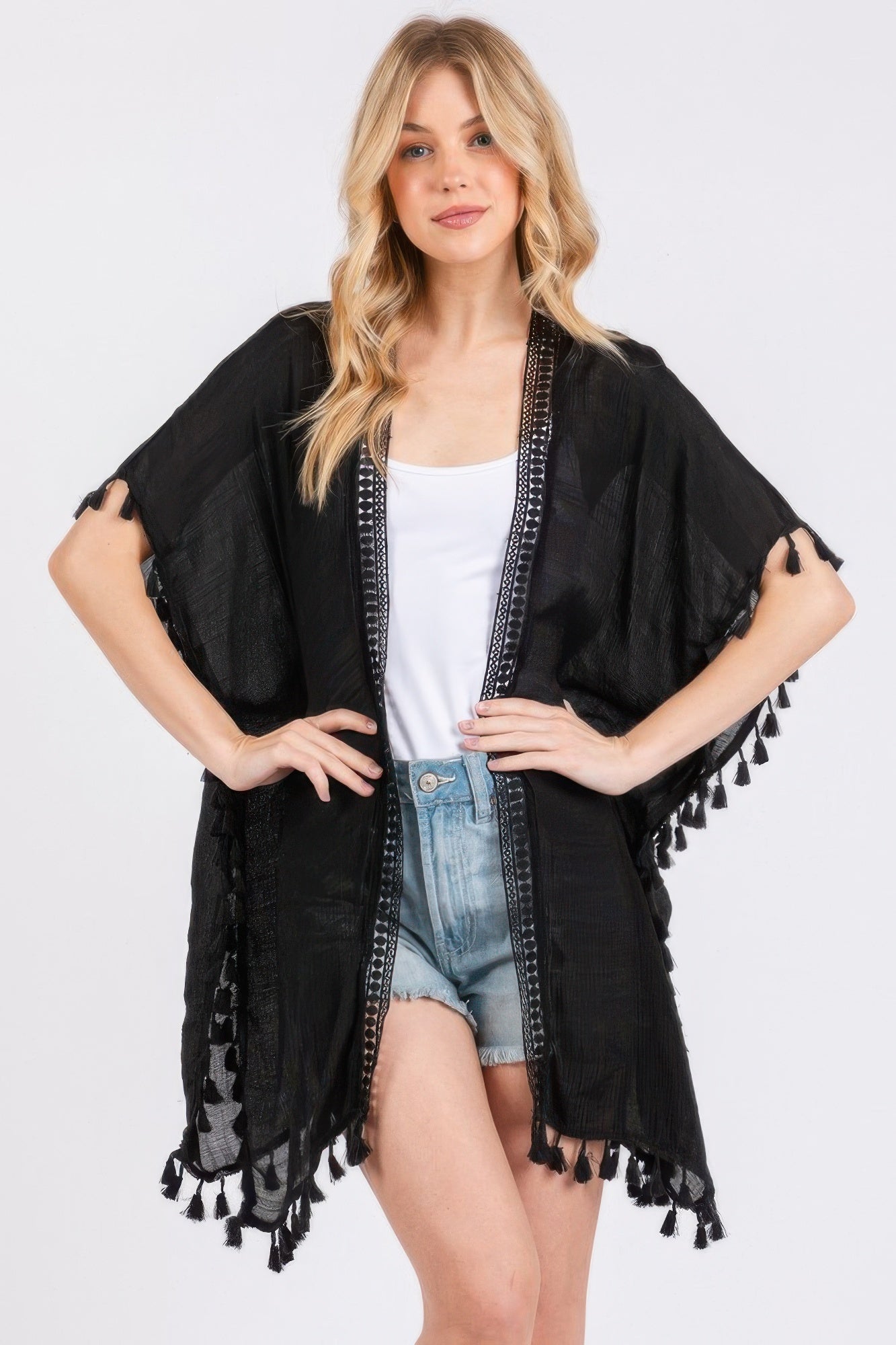 Crochet And Tassel Trim Cover Up product image