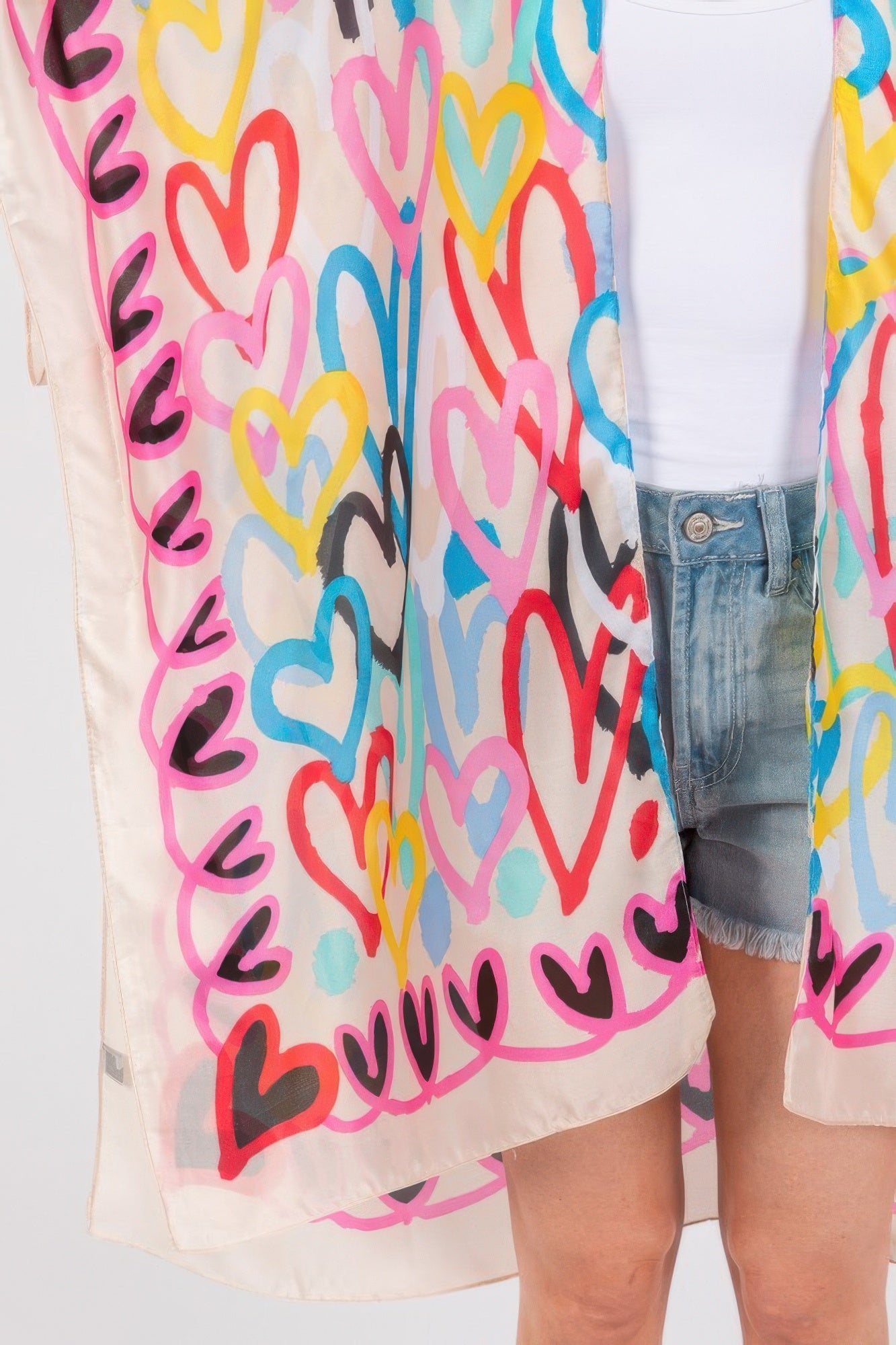 Multi Colored Heart Print Silky Feel Kimono product image