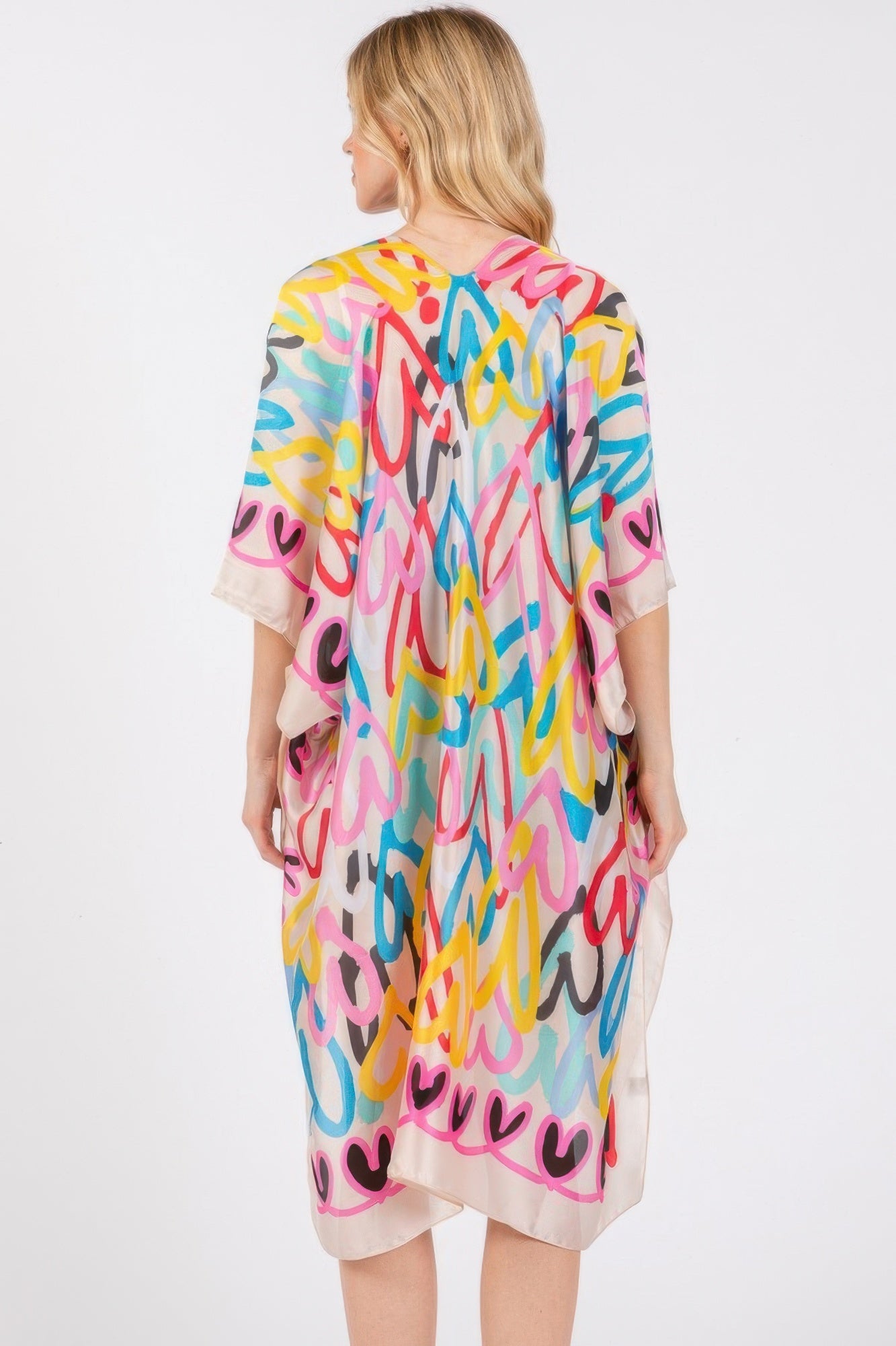 Multi Colored Heart Print Silky Feel Kimono product image