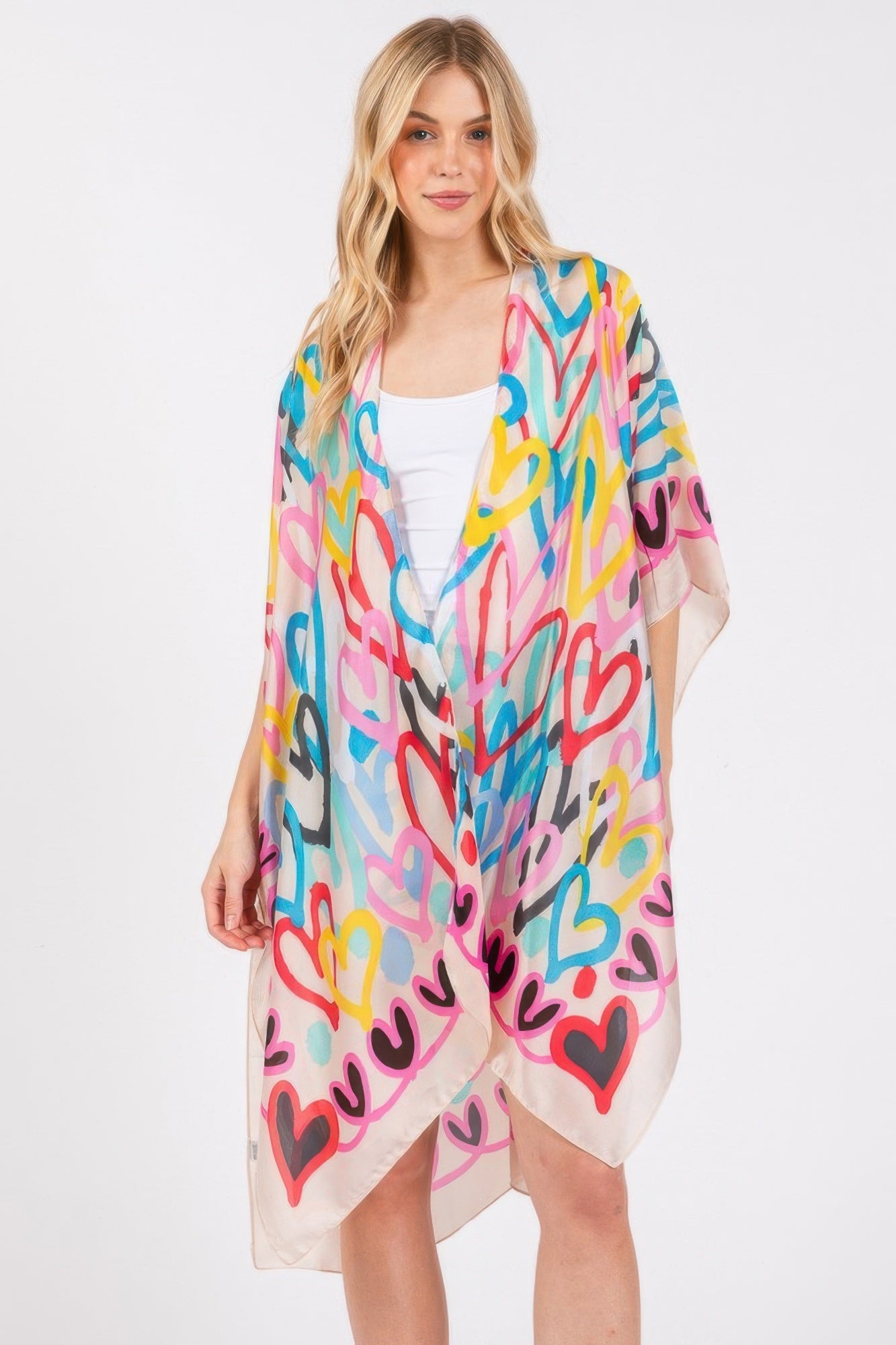 Multi Colored Heart Print Silky Feel Kimono product image