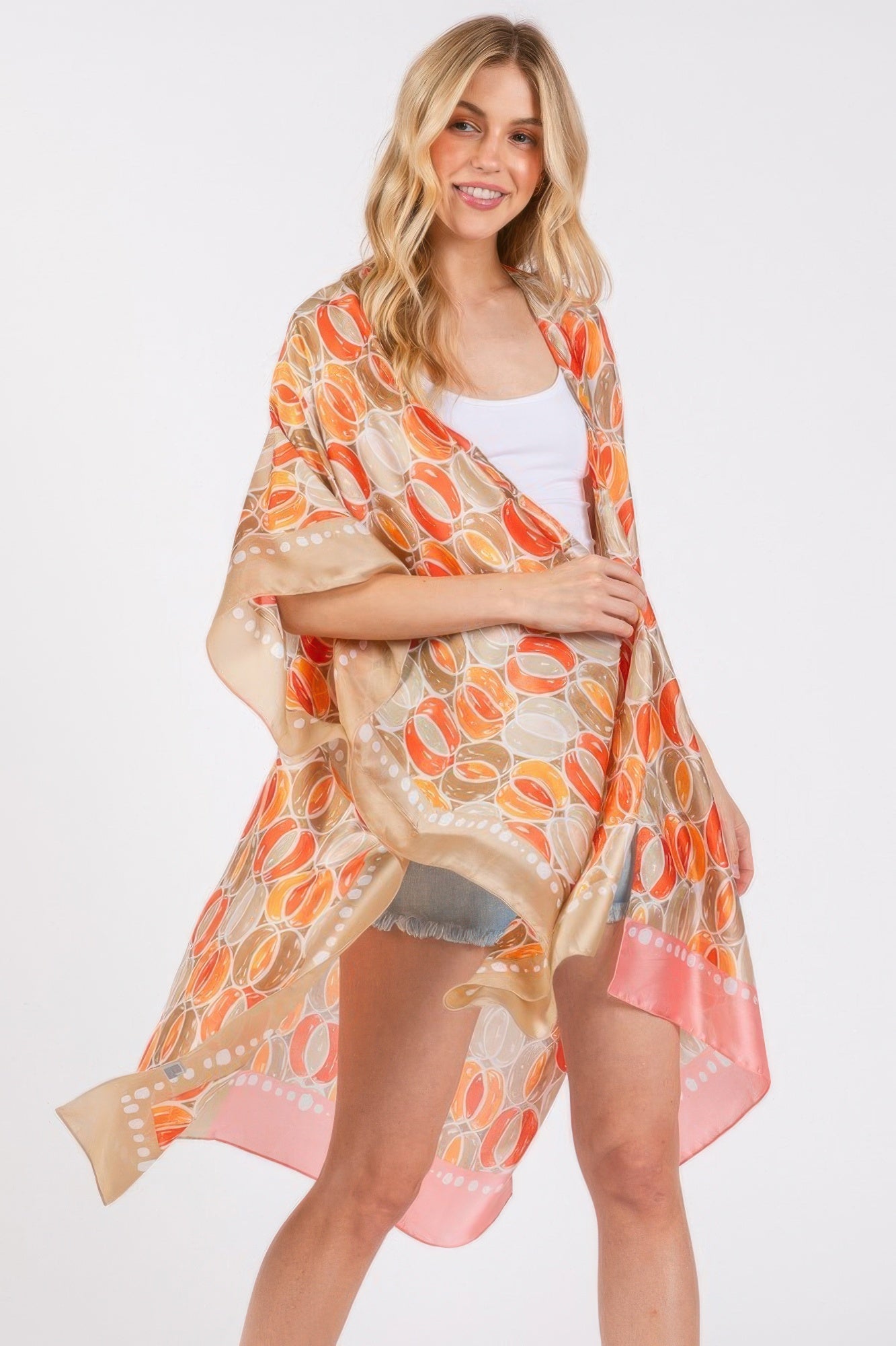 Two Tones Trim Abstract Print Silky Feel Kimono product image