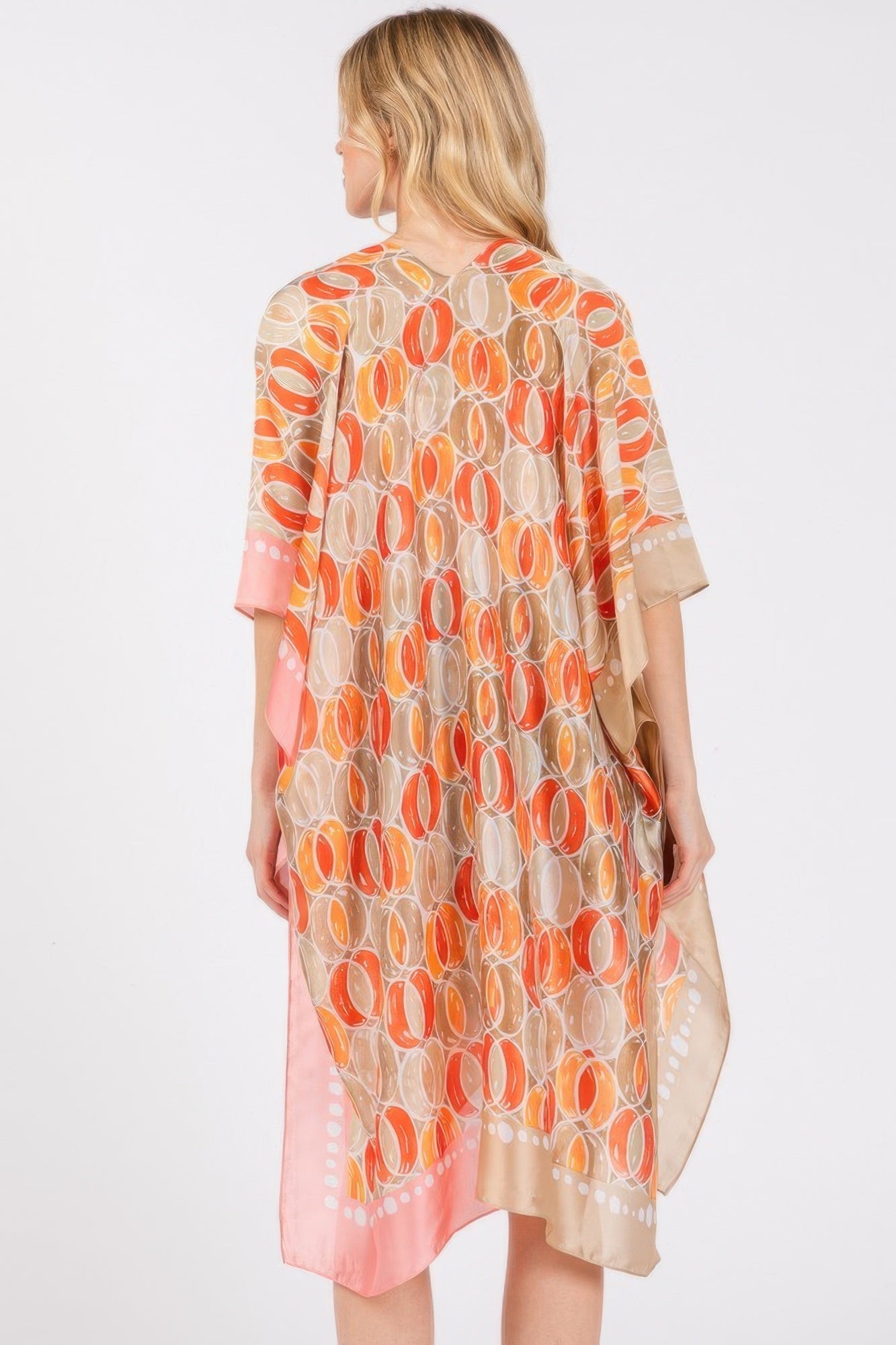 Two Tones Trim Abstract Print Silky Feel Kimono product image