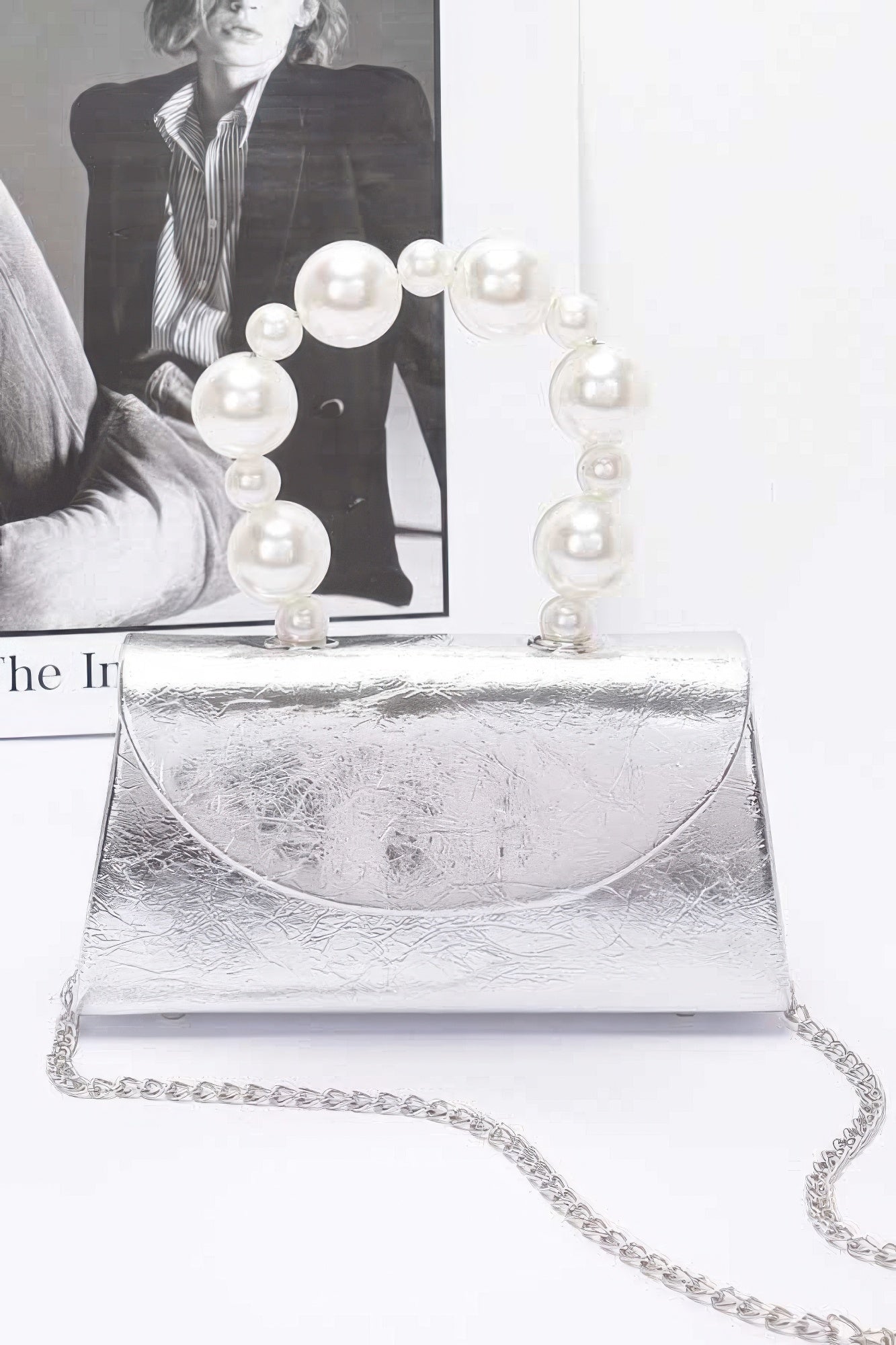 Metallic Pearl Handle Flap Bag product image