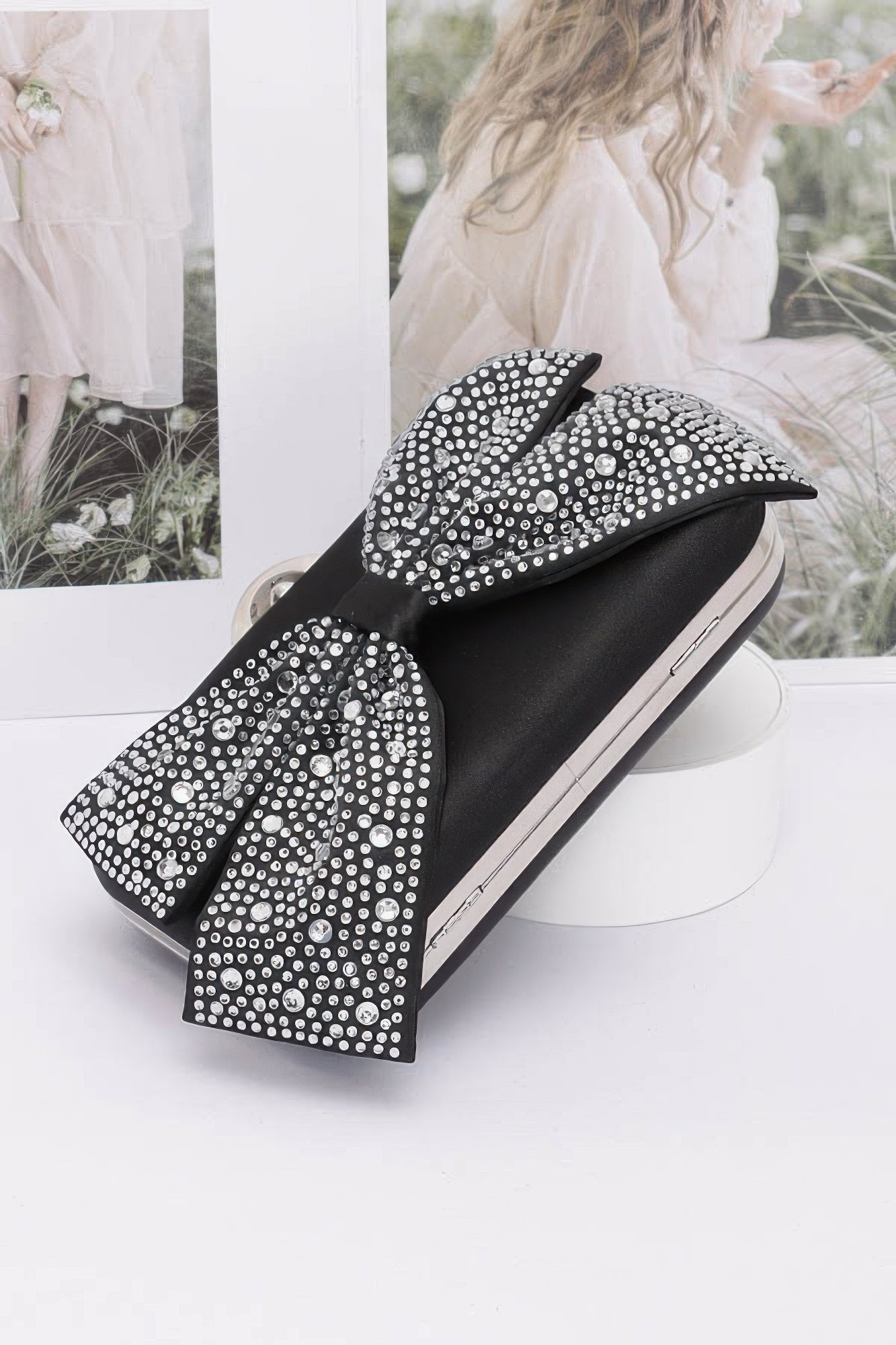 Rhinestone Hotfix Ribbon Nylon Hard Case Clutch product image