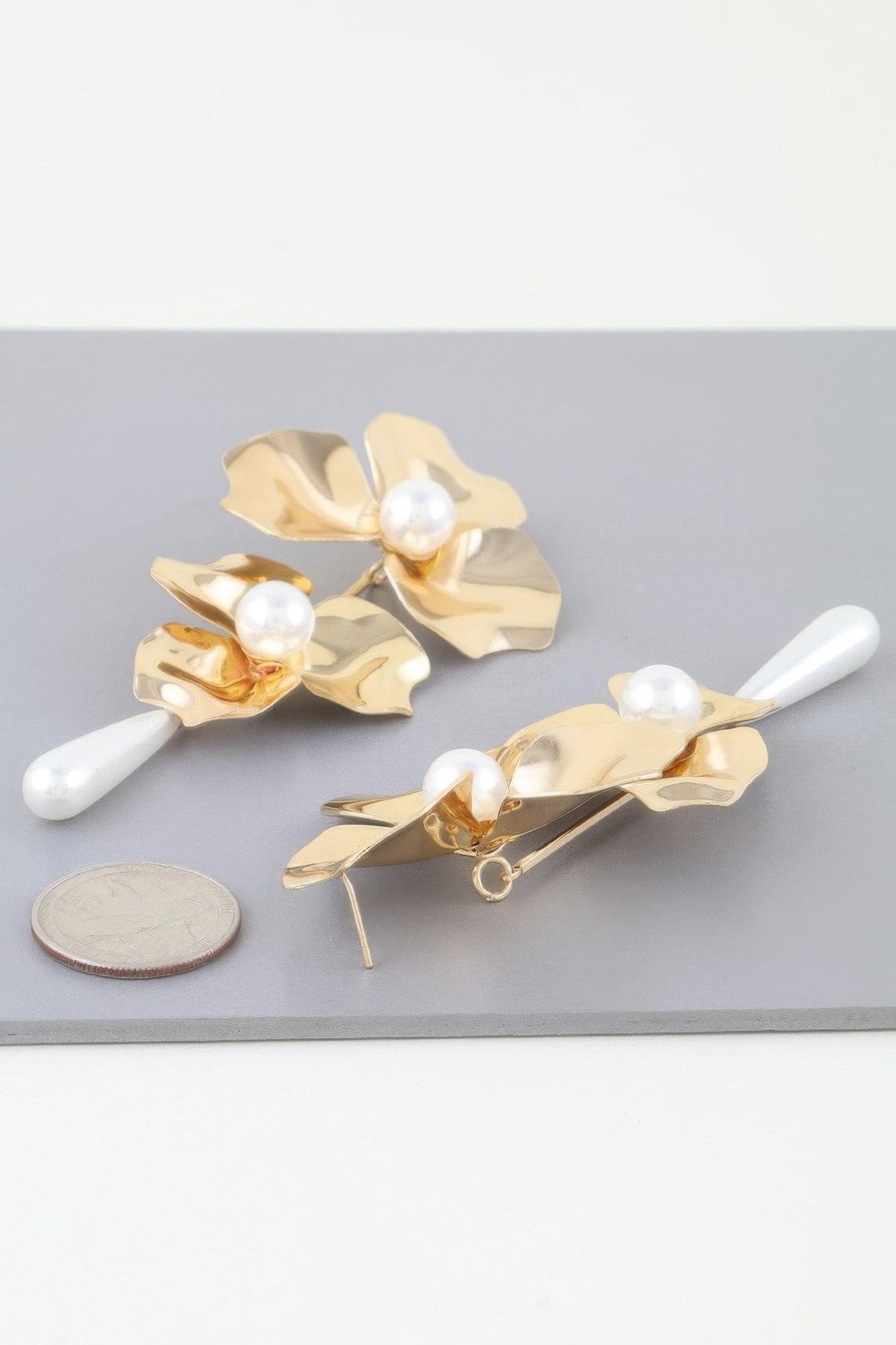 Shiny Pearled Flower Drop Earrings product image