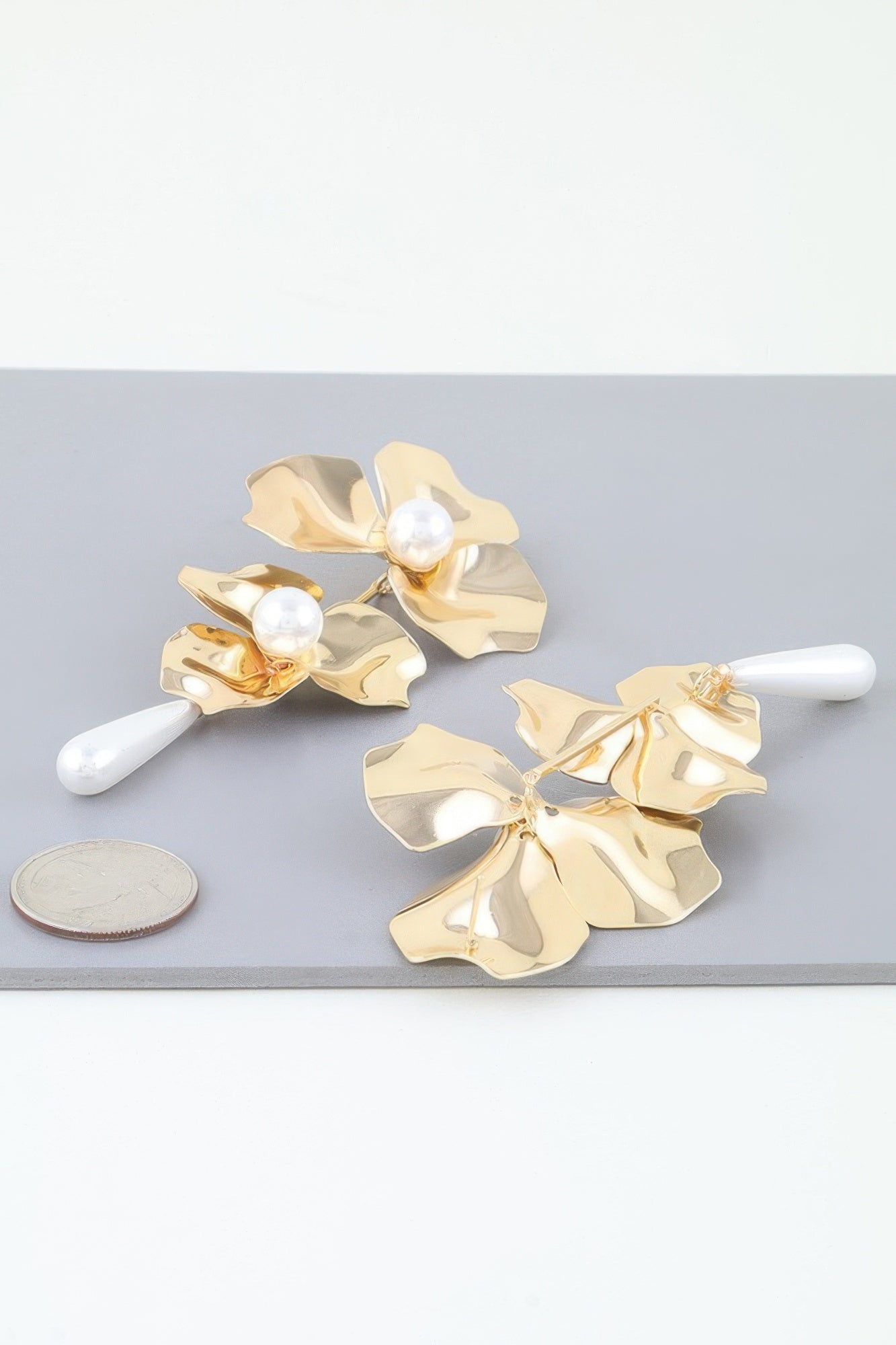 Shiny Pearled Flower Drop Earrings product image