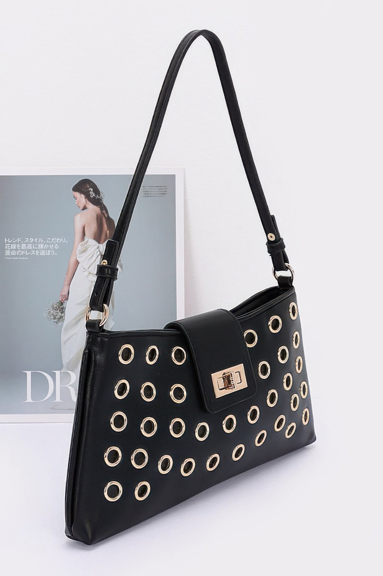 Faux Leather Eyelet Studded Shoulder Bag product image
