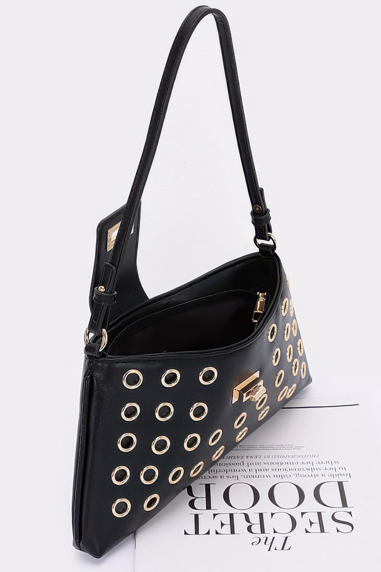 Faux Leather Eyelet Studded Shoulder Bag product image