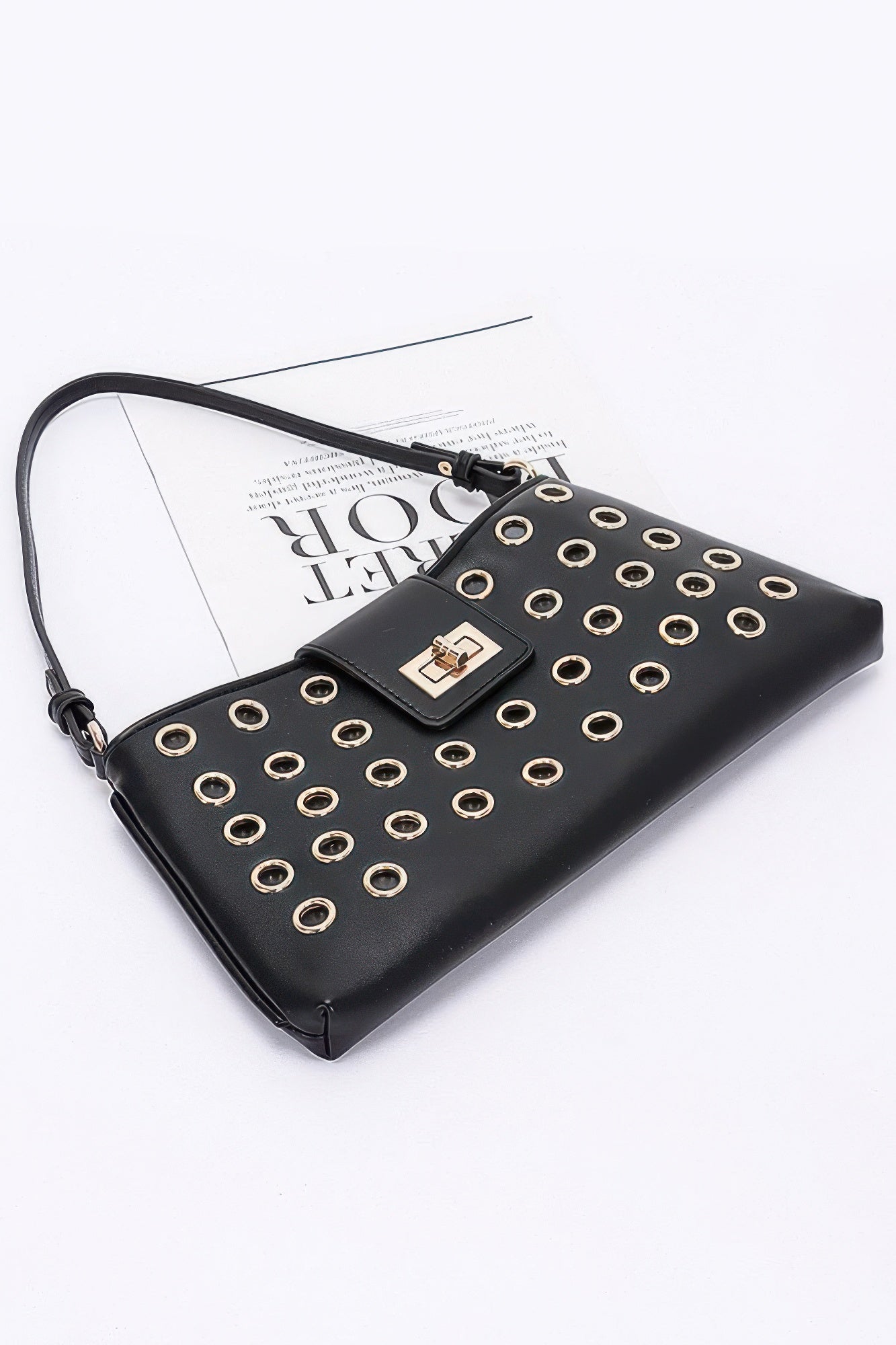 Faux Leather Eyelet Studded Shoulder Bag product image