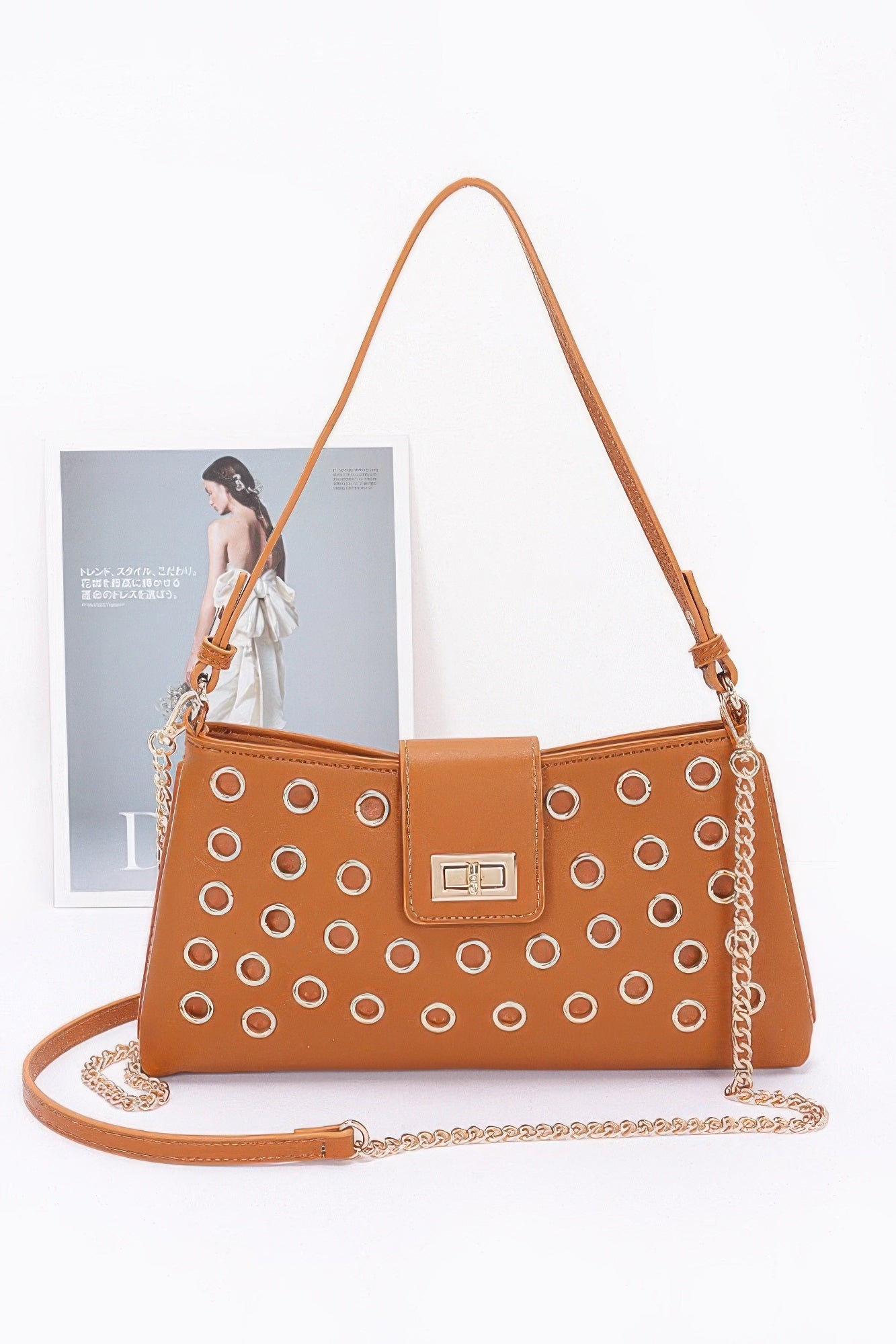 Faux Leather Eyelet Studded Shoulder Bag product image