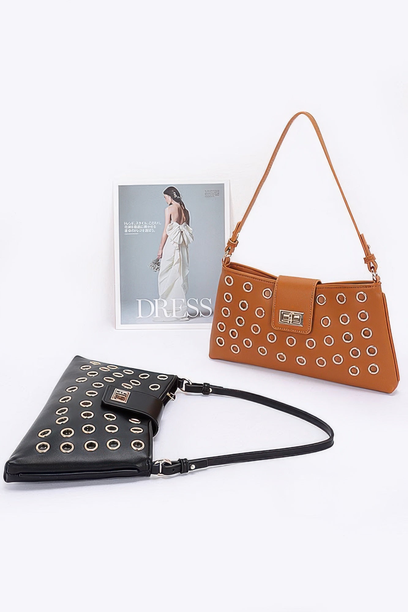 Faux Leather Eyelet Studded Shoulder Bag product image