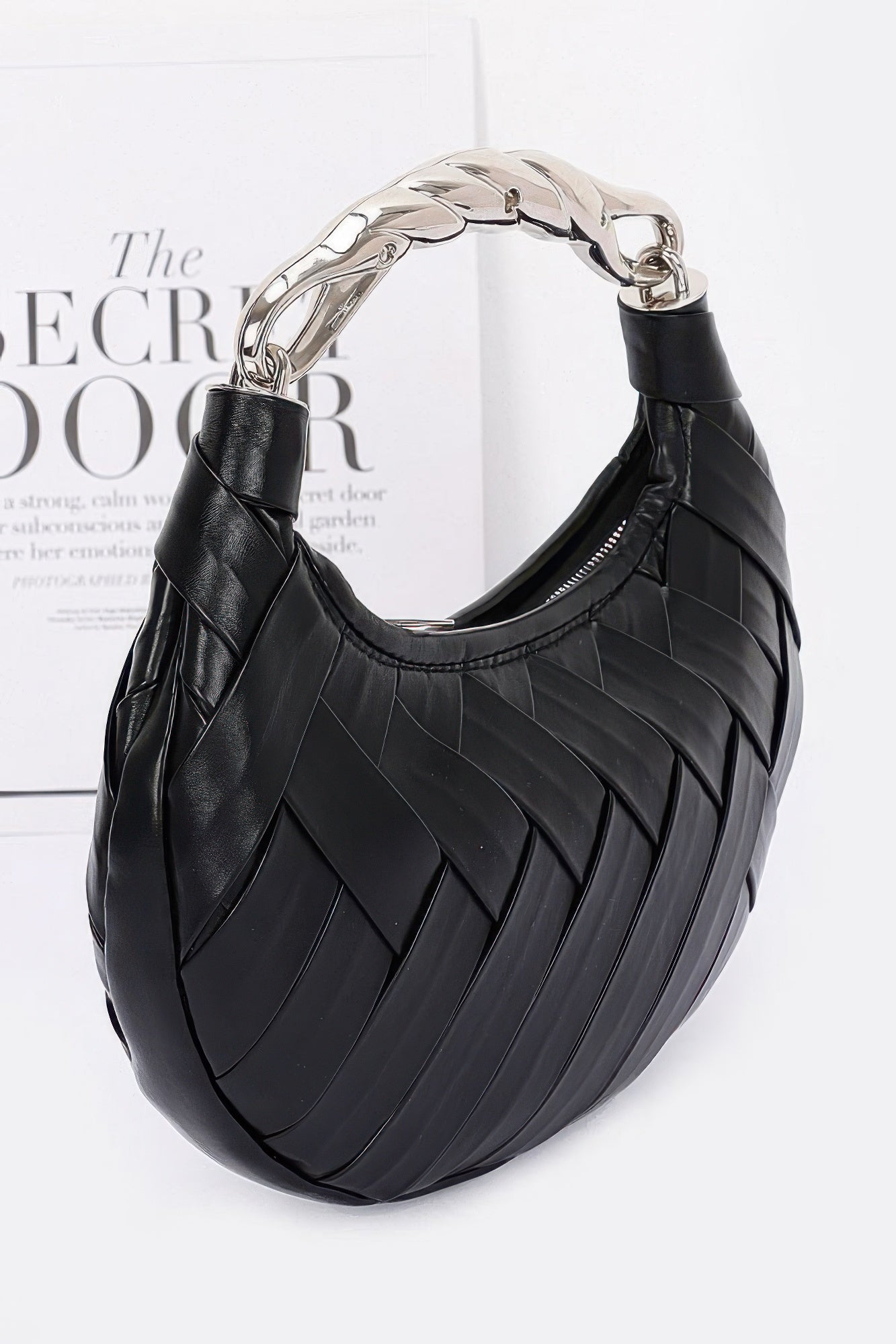 Faux Leather Braided Metal Handle Clutch product image