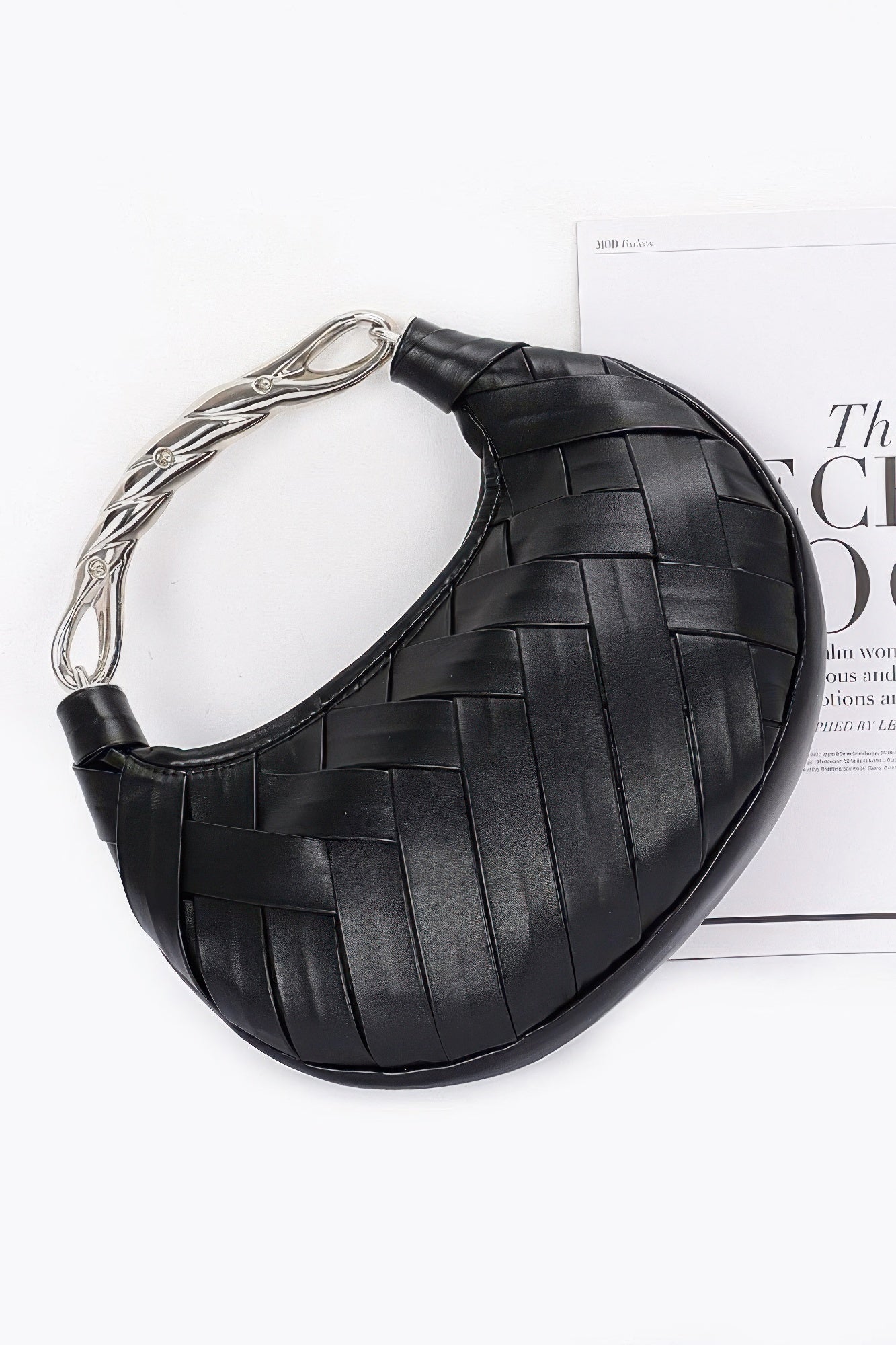 Faux Leather Braided Metal Handle Clutch product image