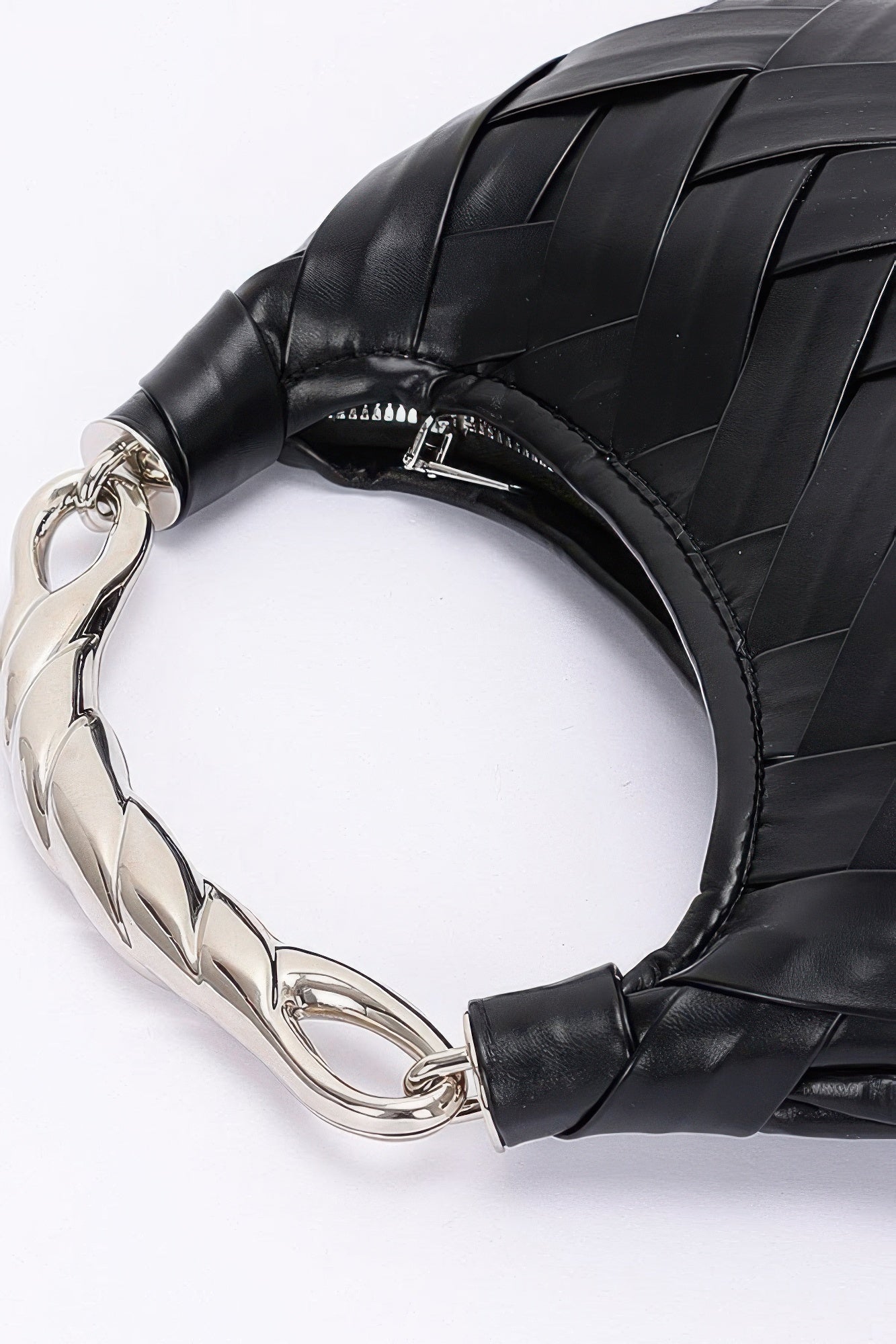 Faux Leather Braided Metal Handle Clutch product image